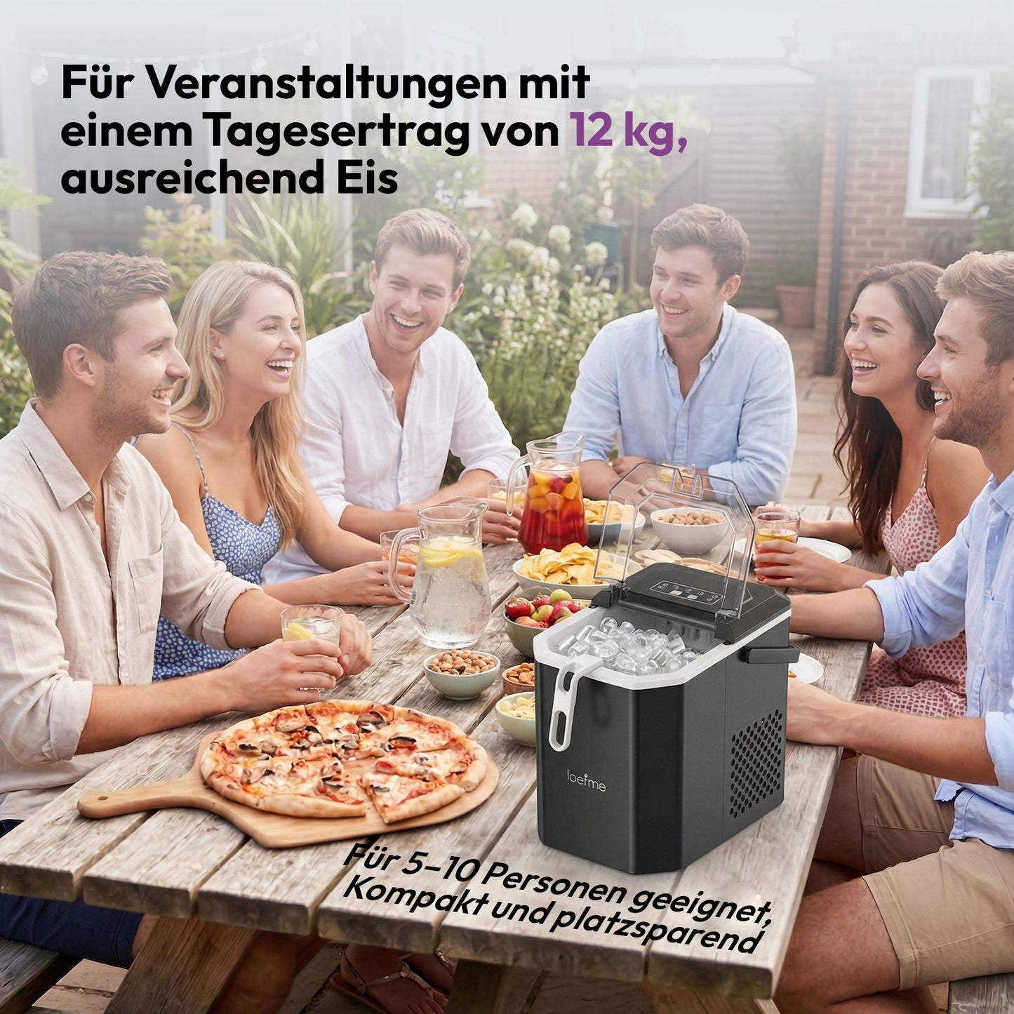 Ice Cube Machine 12kg Ice Cube Maker Self Cleaning LED 2 Ice Sizes 6 Min