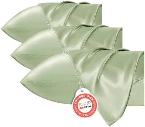Bedsure Satin Pillowcase, Similar to Silk Pillow Cases Queen Size Set of 2, Cooling Pillow Case Covers with Envelope Closure, Room Decor Gifts for Women Men, Silver Grey, 20x30 Inches, 2pcs