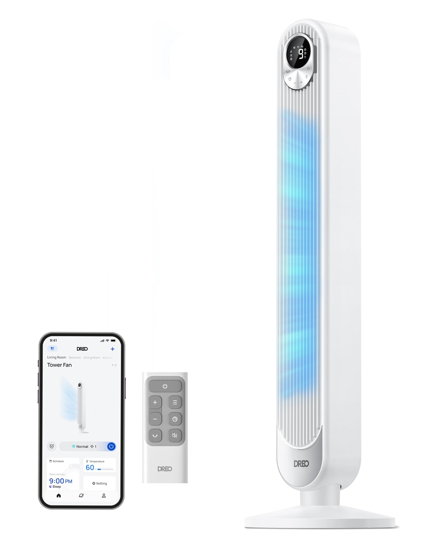 DREO Tower Fan for Bedroom, 28ft/s Velocity, Ultra Quiet Fan, 8 Speeds