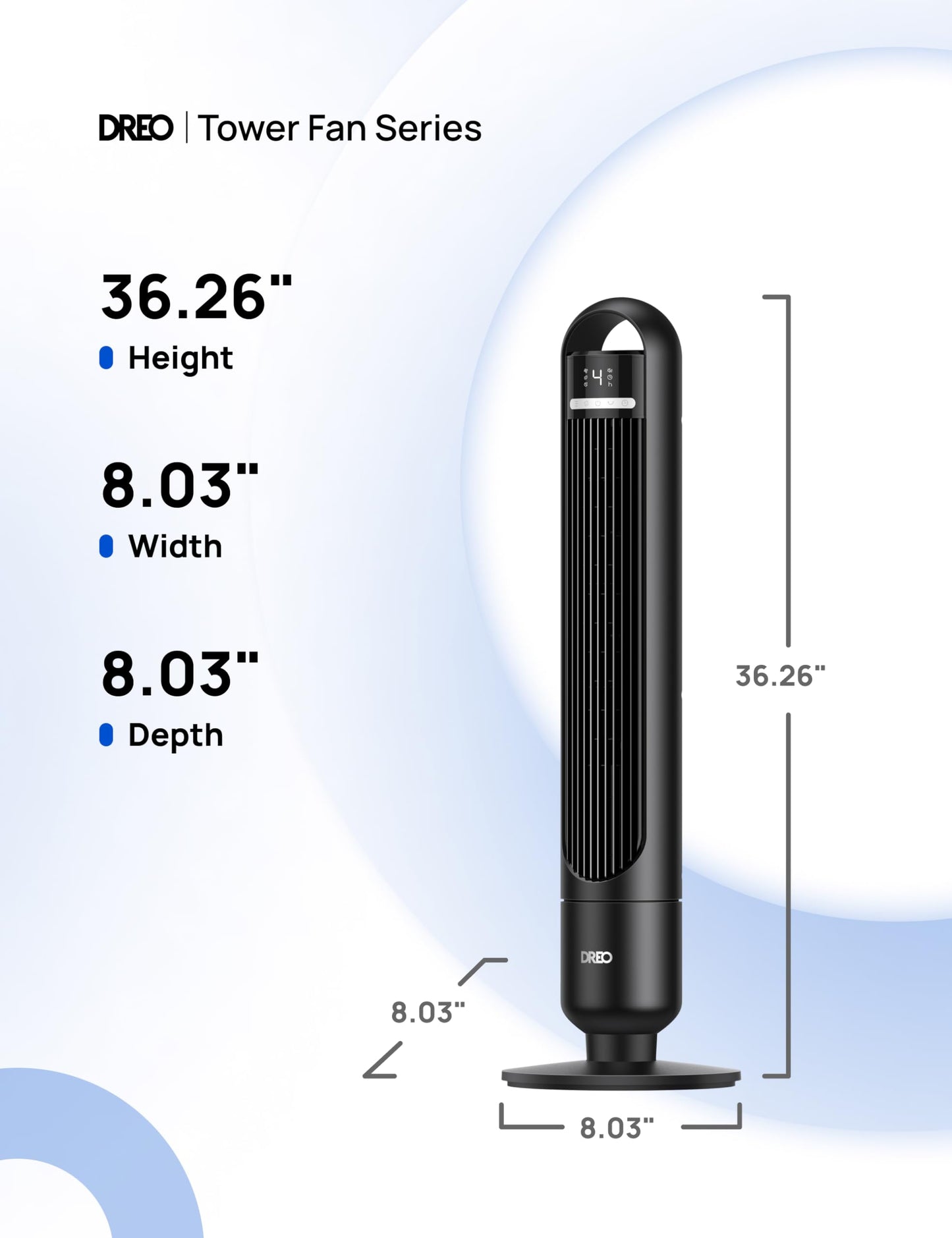 DREO Tower Fan for Bedroom, 28ft/s Velocity, Ultra Quiet Fan, 8 Speeds