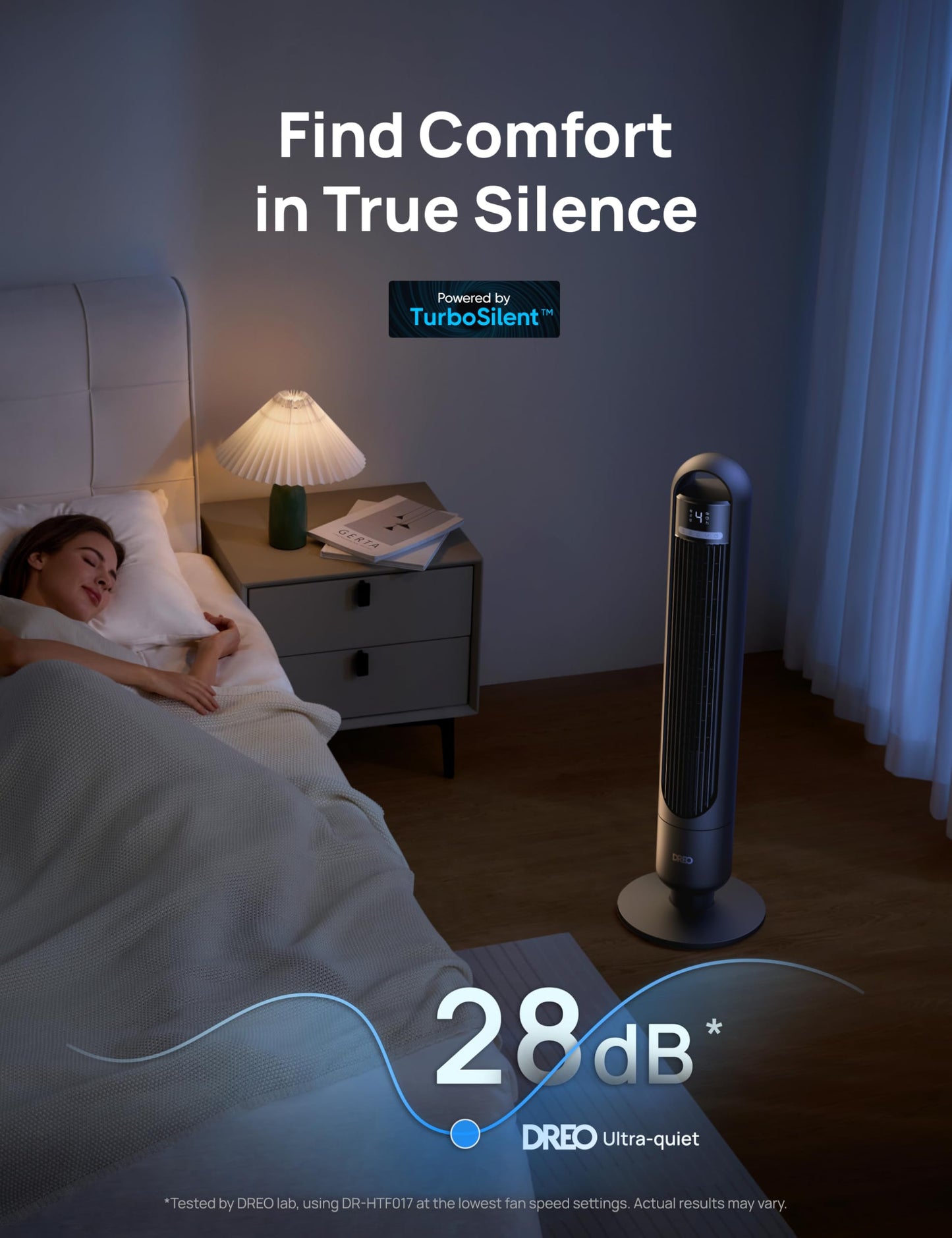DREO Tower Fan for Bedroom, 28ft/s Velocity, Ultra Quiet Fan, 8 Speeds