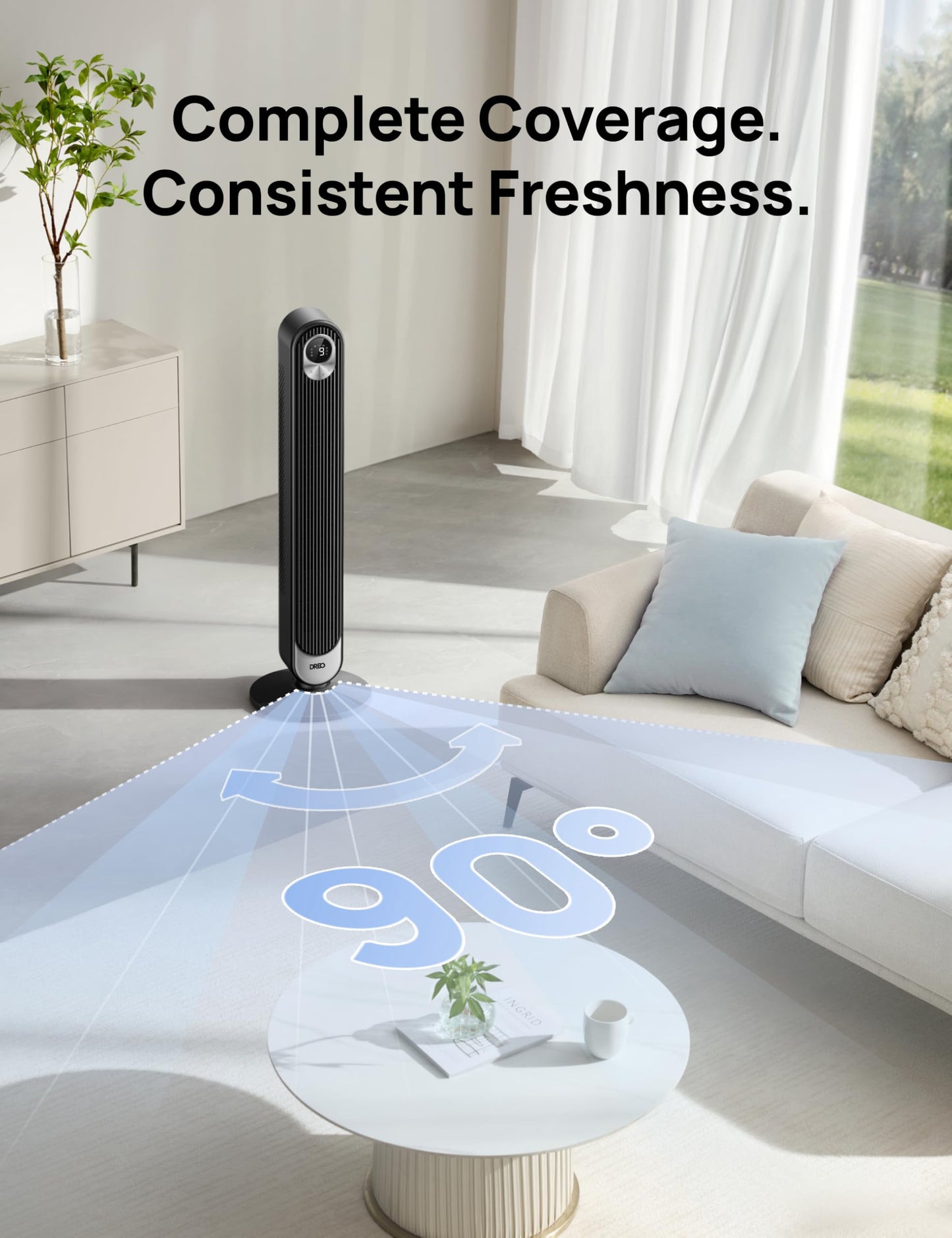 DREO Tower Fan for Bedroom, 28ft/s Velocity, Ultra Quiet Fan, 8 Speeds