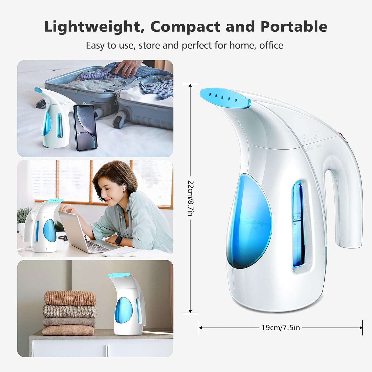 HiLIFE Steamer for Clothes, Portable Handheld Clothing Steamer, 240ml Big Capacity, 700W, Strong Power, Fabric Quick Wrinkle Remover with Brush for Home, Office(ONLY 120V) -Blue