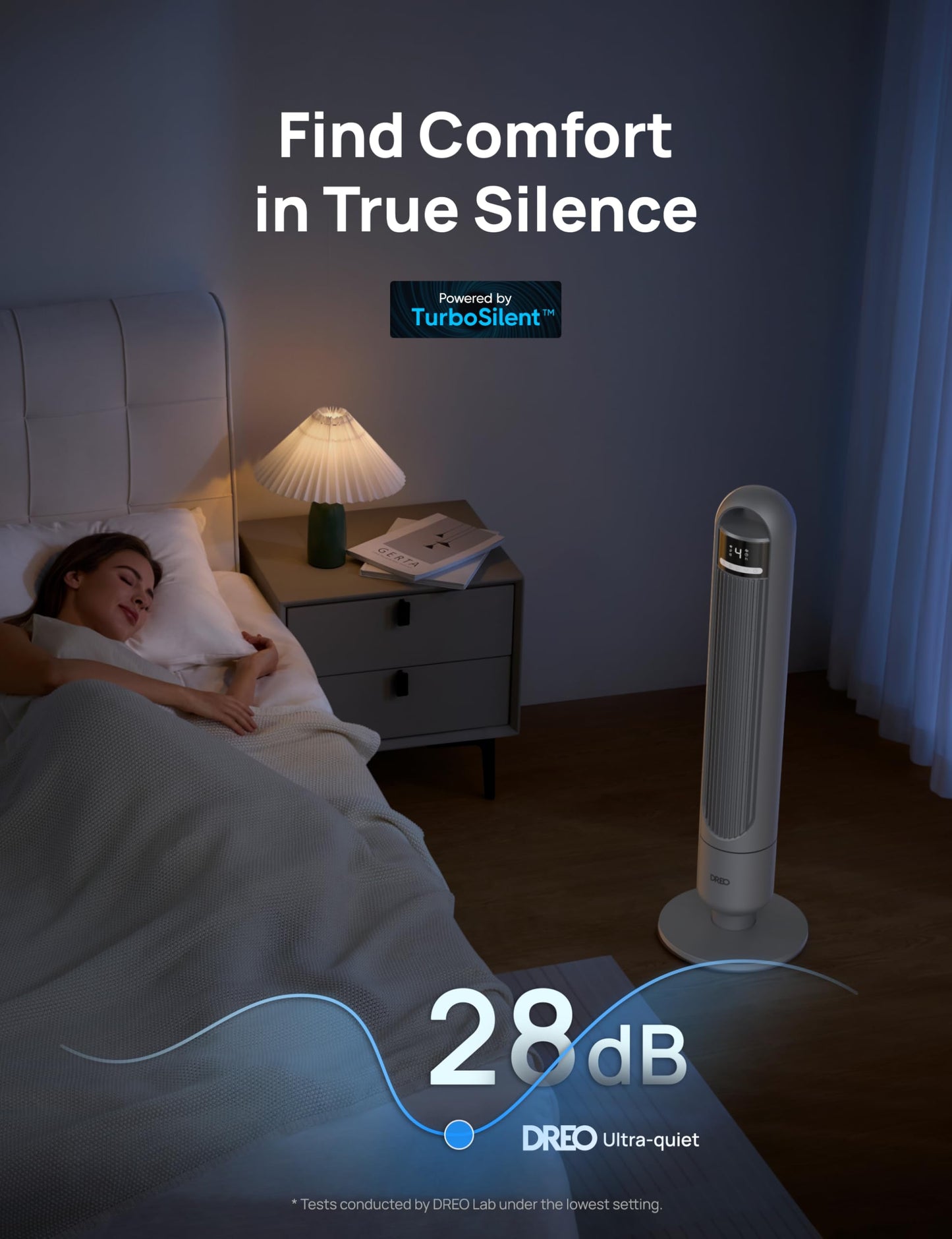 DREO Tower Fan for Bedroom, 28ft/s Velocity, Ultra Quiet Fan, 8 Speeds