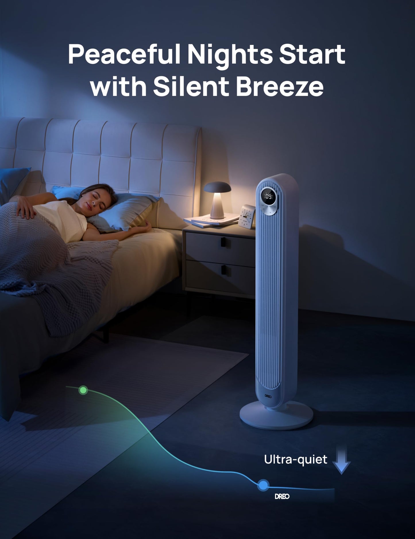 DREO Tower Fan for Bedroom, 28ft/s Velocity, Ultra Quiet Fan, 8 Speeds