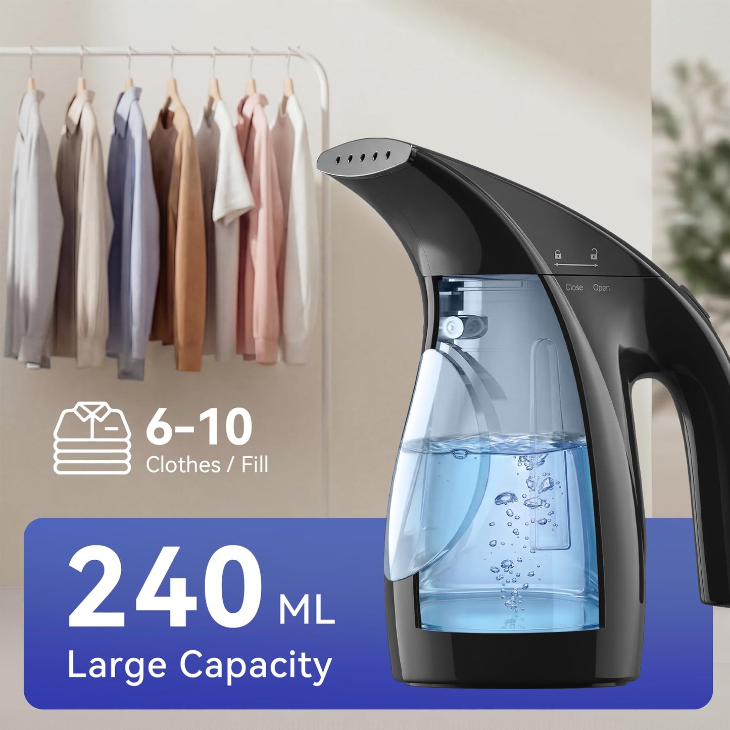 HiLIFE Steamer for Clothes, Portable Handheld Clothing Steamer, 240ml Big Capacity, 700W, Strong Power, Fabric Quick Wrinkle Remover with Brush for Home, Office(ONLY 120V) -Blue