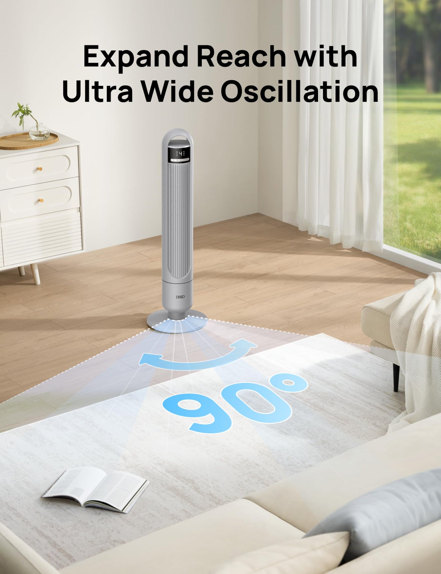 DREO Tower Fan for Bedroom, 28ft/s Velocity, Ultra Quiet Fan, 8 Speeds