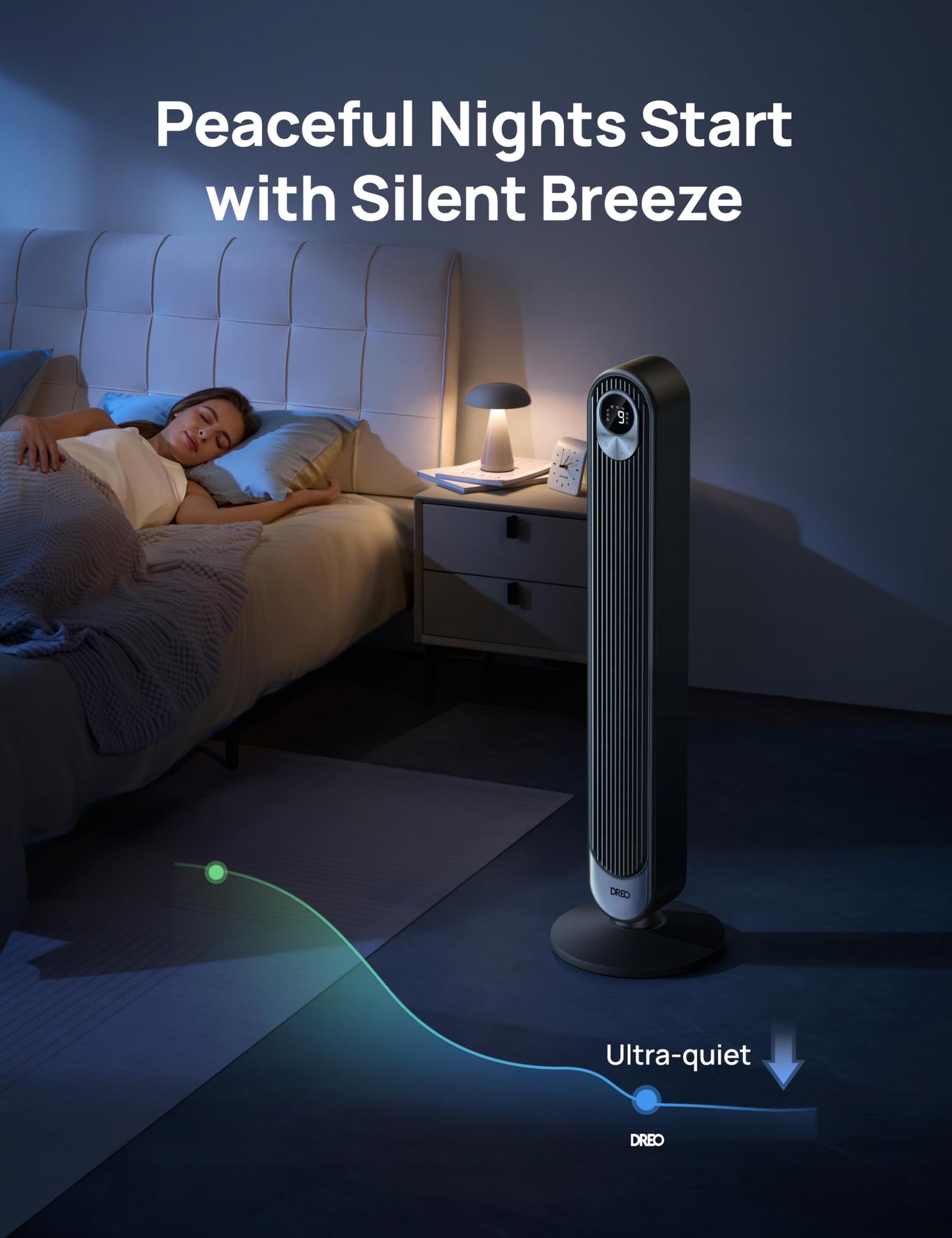 DREO Tower Fan for Bedroom, 28ft/s Velocity, Ultra Quiet Fan, 8 Speeds