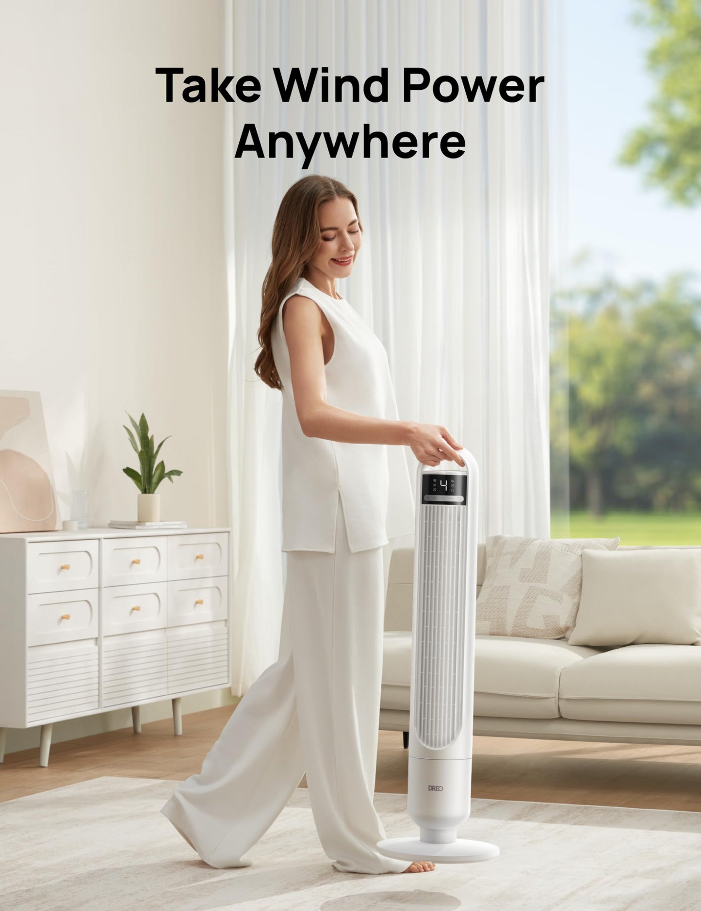 DREO Tower Fan for Bedroom, 28ft/s Velocity, Ultra Quiet Fan, 8 Speeds
