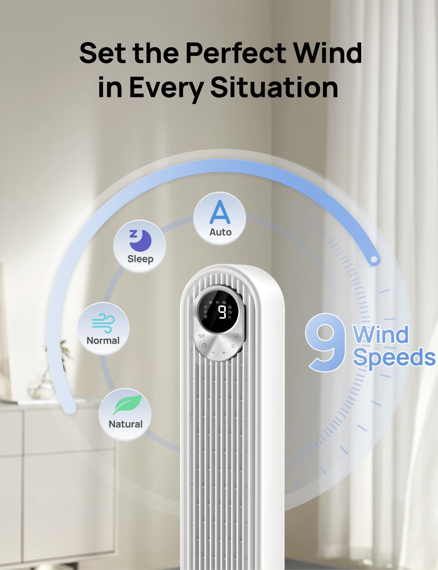 DREO Tower Fan for Bedroom, 28ft/s Velocity, Ultra Quiet Fan, 8 Speeds