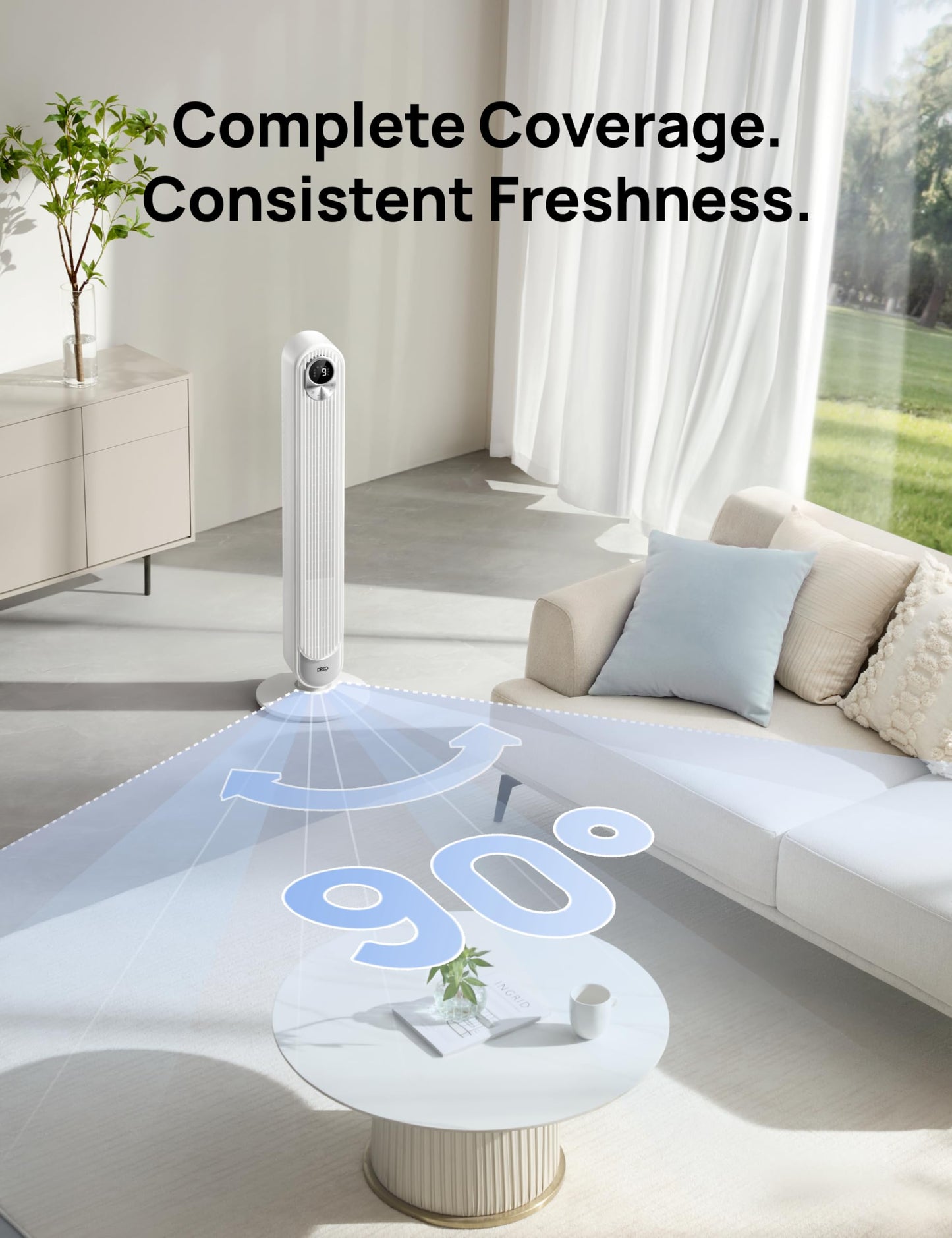 DREO Tower Fan for Bedroom, 28ft/s Velocity, Ultra Quiet Fan, 8 Speeds