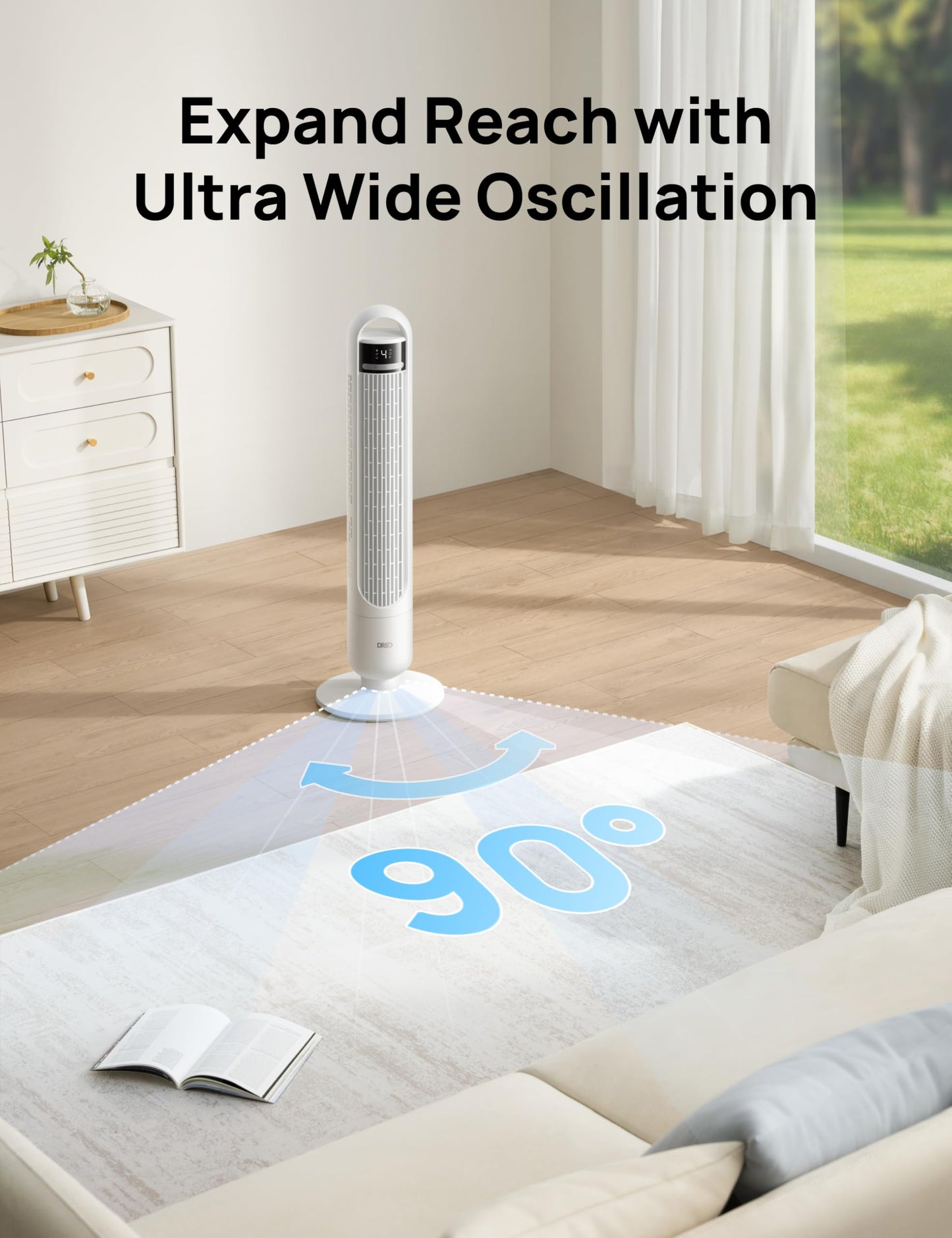 DREO Tower Fan for Bedroom, 28ft/s Velocity, Ultra Quiet Fan, 8 Speeds