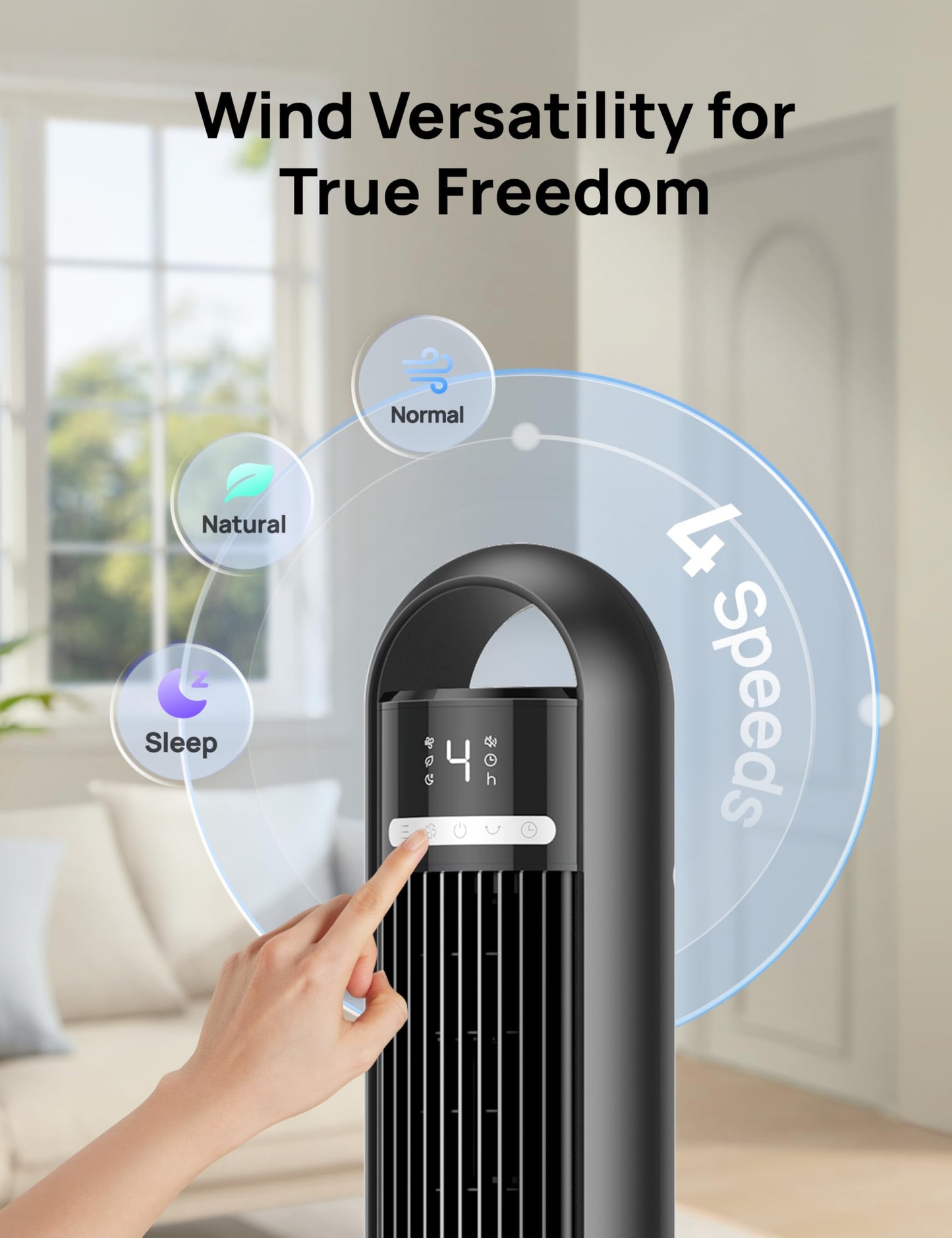 DREO Tower Fan for Bedroom, 28ft/s Velocity, Ultra Quiet Fan, 8 Speeds