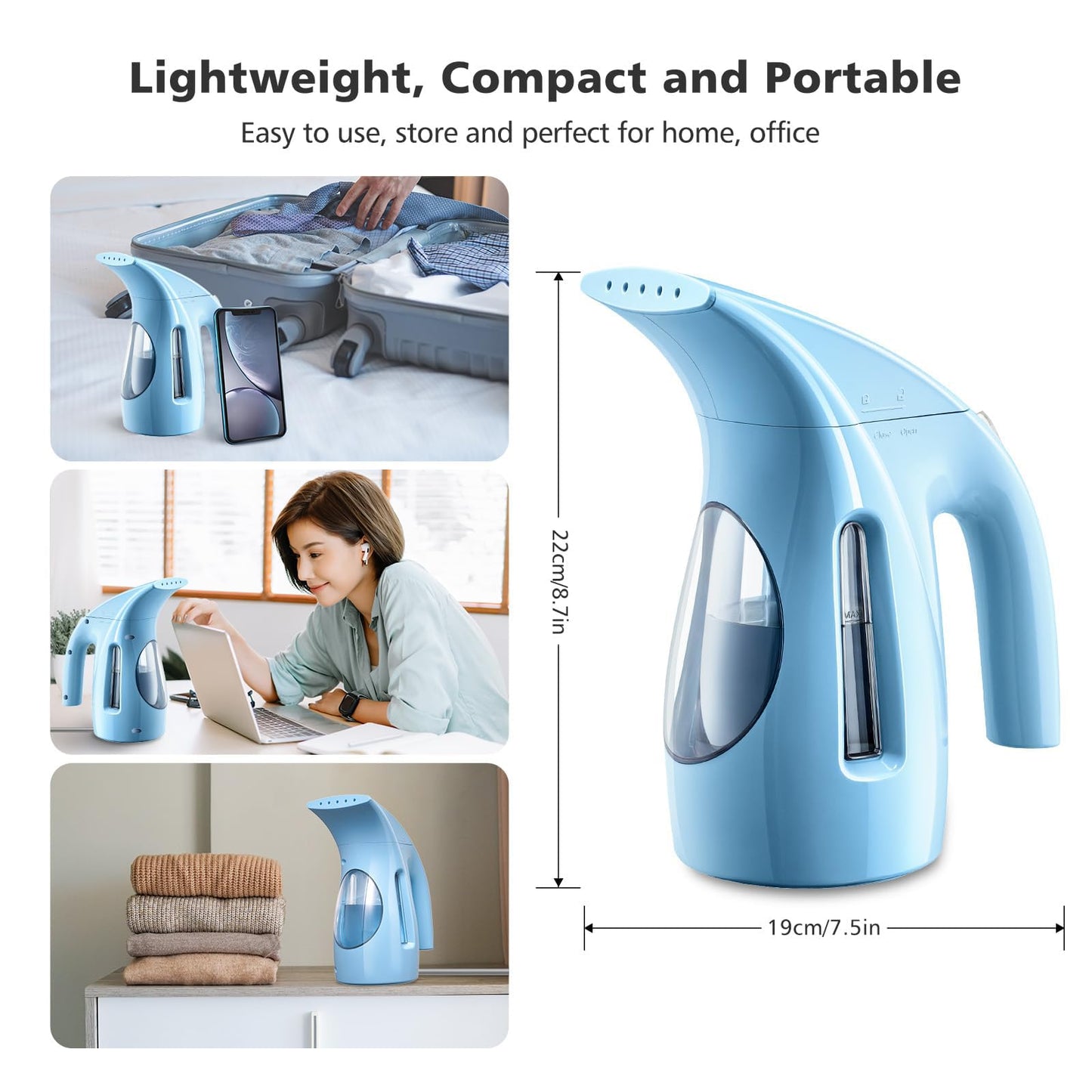 HiLIFE Steamer for Clothes, Portable Handheld Clothing Steamer, 240ml Big Capacity, 700W, Strong Power, Fabric Quick Wrinkle Remover with Brush for Home, Office(ONLY 120V) -Blue