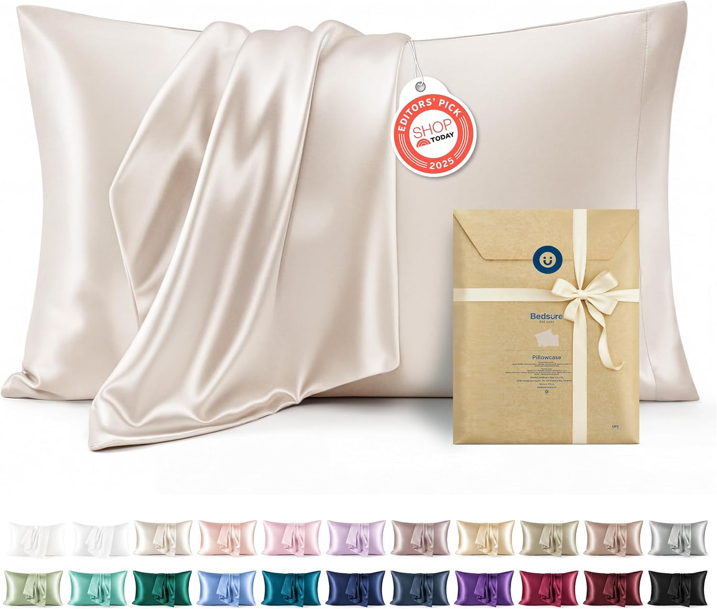 Bedsure Satin Pillowcase, Similar to Silk Pillow Cases Queen Size Set of 2, Cooling Pillow Case Covers with Envelope Closure, Room Decor Gifts for Women Men, Silver Grey, 20x30 Inches, 2pcs