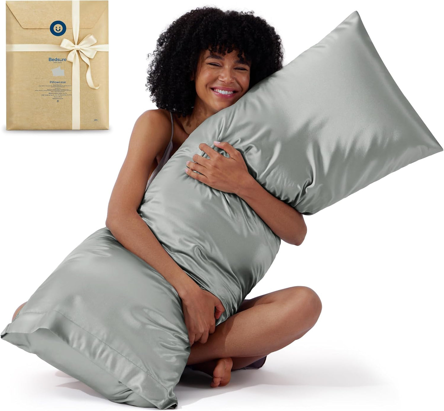 Bedsure Satin Pillowcase, Similar to Silk Pillow Cases Queen Size Set of 2, Cooling Pillow Case Covers with Envelope Closure, Room Decor Gifts for Women Men, Silver Grey, 20x30 Inches, 2pcs