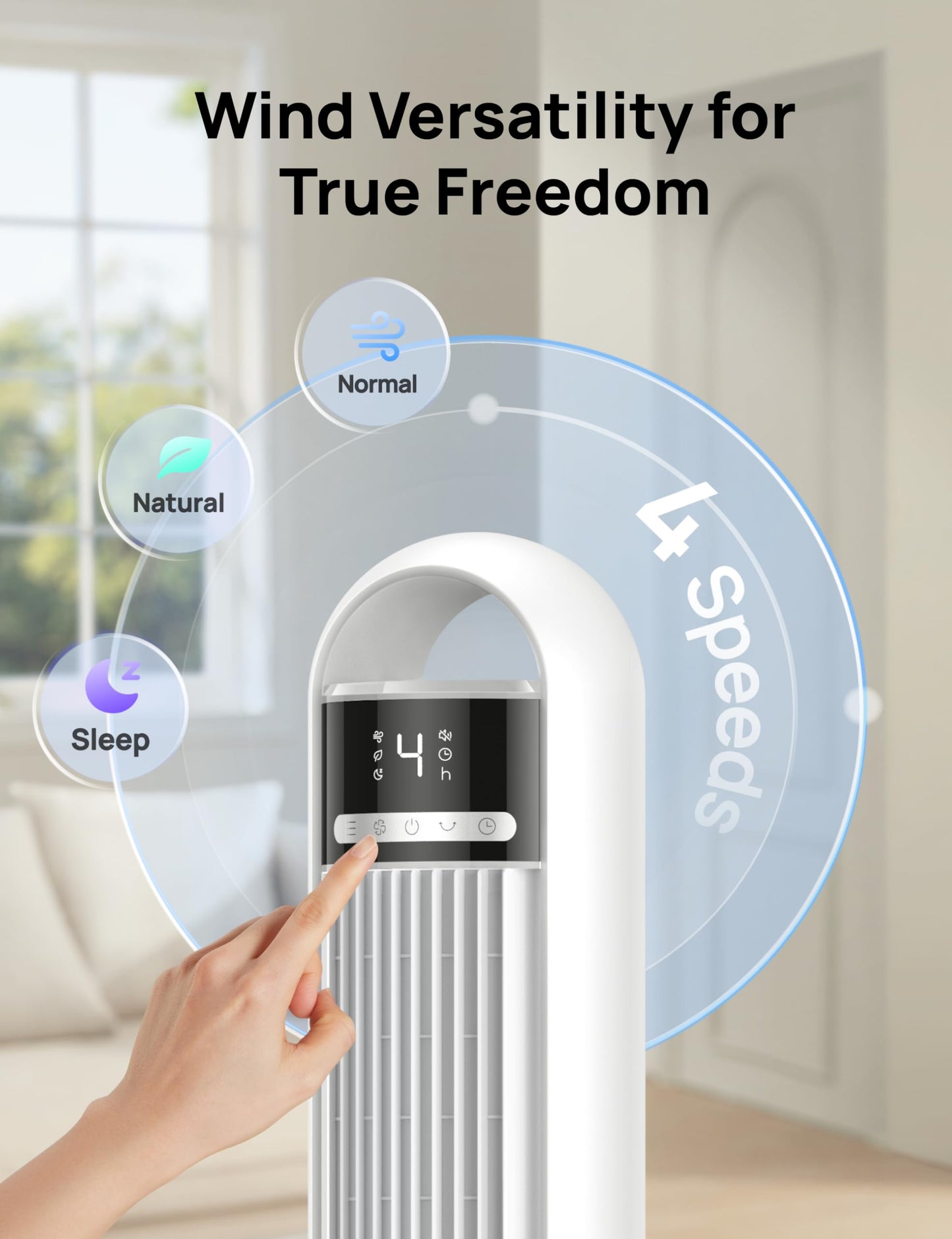 DREO Tower Fan for Bedroom, 28ft/s Velocity, Ultra Quiet Fan, 8 Speeds