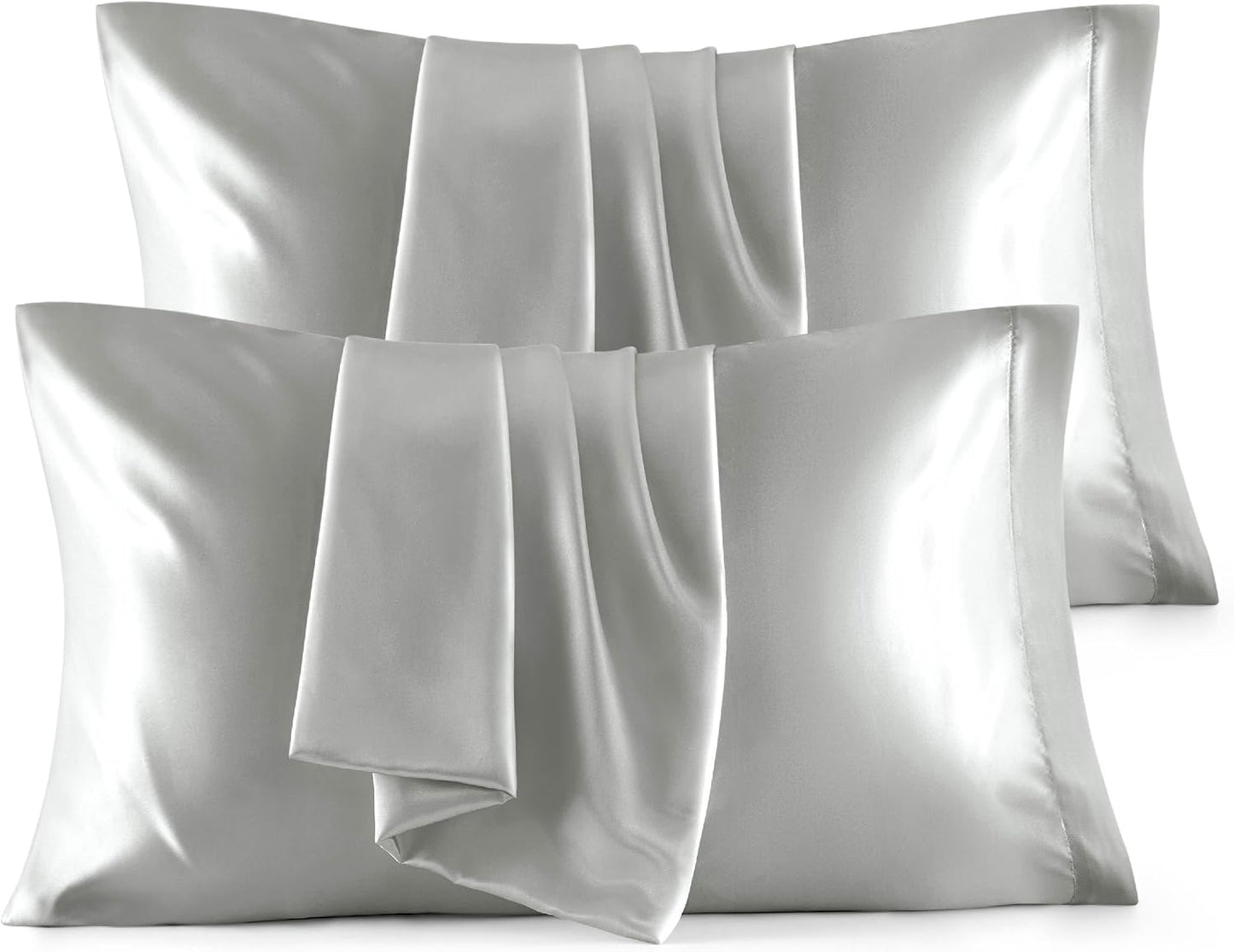 Bedsure Satin Pillowcase, Similar to Silk Pillow Cases Queen Size Set of 2, Cooling Pillow Case Covers with Envelope Closure, Room Decor Gifts for Women Men, Silver Grey, 20x30 Inches, 2pcs