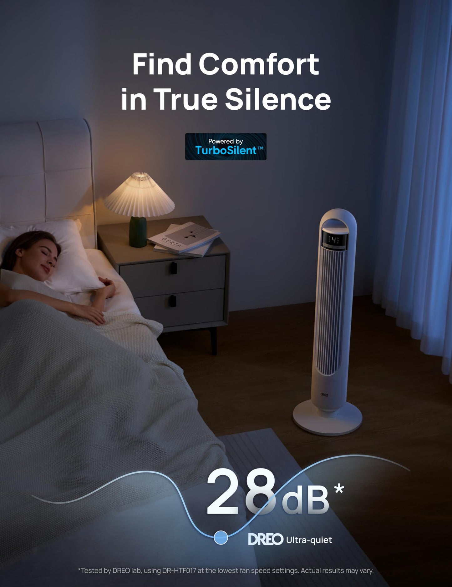 DREO Tower Fan for Bedroom, 28ft/s Velocity, Ultra Quiet Fan, 8 Speeds