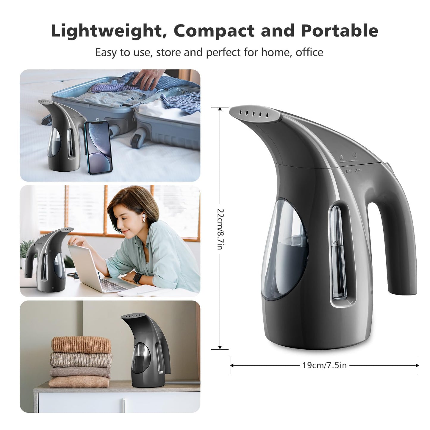 HiLIFE Steamer for Clothes, Portable Handheld Clothing Steamer, 240ml Big Capacity, 700W, Strong Power, Fabric Quick Wrinkle Remover with Brush for Home, Office(ONLY 120V) -Blue