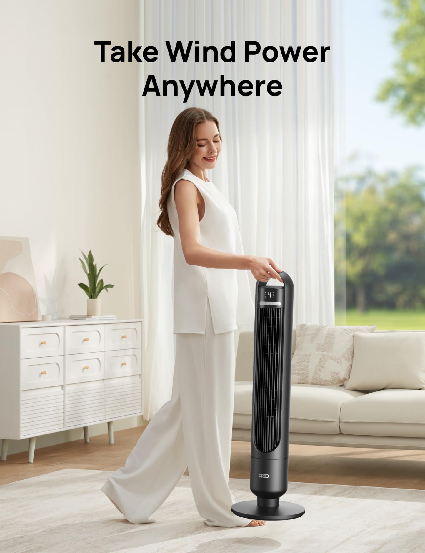 DREO Tower Fan for Bedroom, 28ft/s Velocity, Ultra Quiet Fan, 8 Speeds