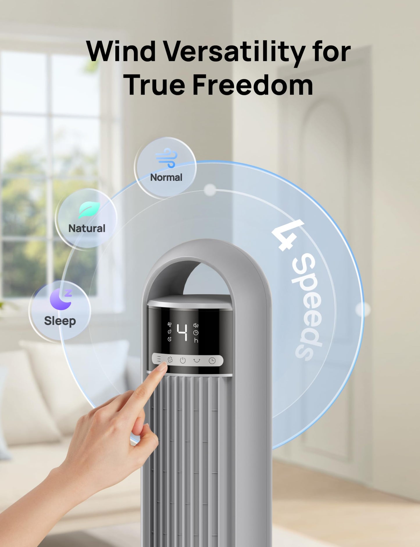 DREO Tower Fan for Bedroom, 28ft/s Velocity, Ultra Quiet Fan, 8 Speeds