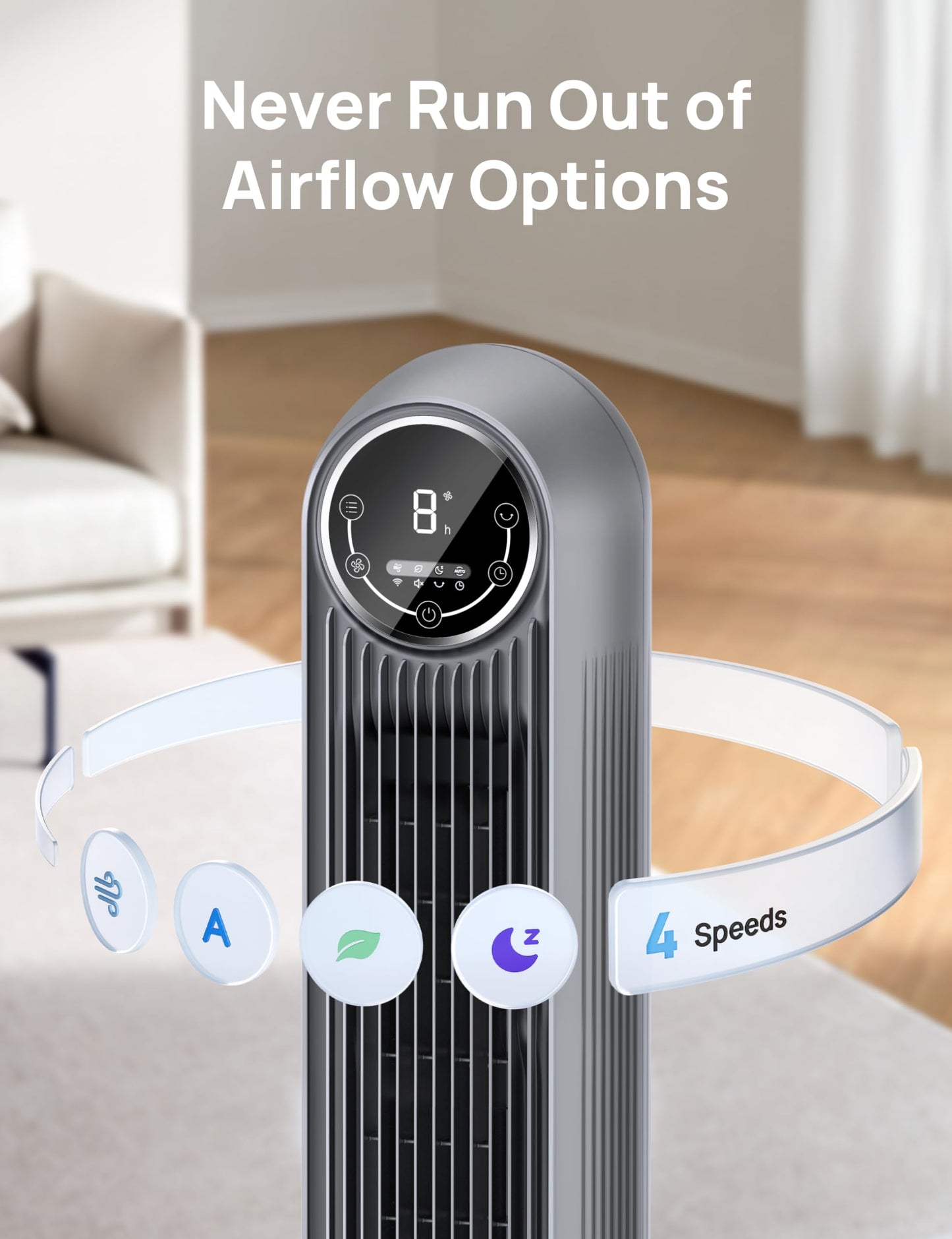 DREO Tower Fan for Bedroom, 28ft/s Velocity, Ultra Quiet Fan, 8 Speeds