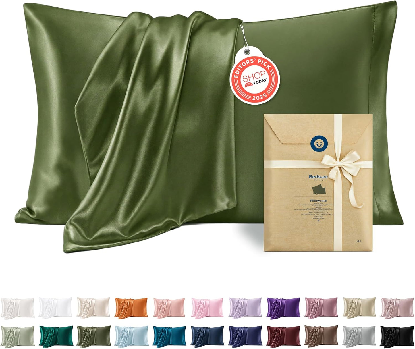 Bedsure Satin Pillowcase, Similar to Silk Pillow Cases Queen Size Set of 2, Cooling Pillow Case Covers with Envelope Closure, Room Decor Gifts for Women Men, Silver Grey, 20x30 Inches, 2pcs