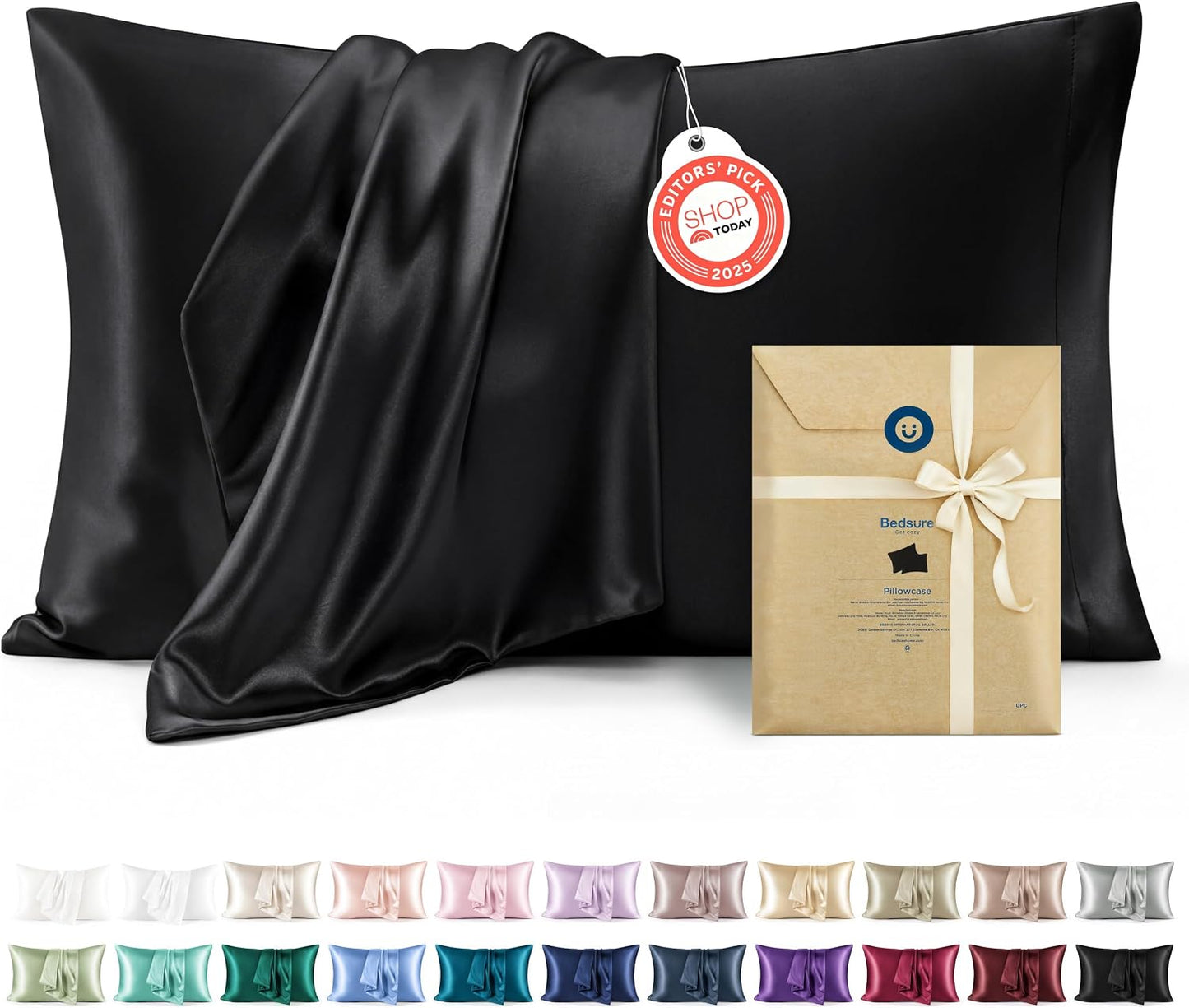 Bedsure Satin Pillowcase, Similar to Silk Pillow Cases Queen Size Set of 2, Cooling Pillow Case Covers with Envelope Closure, Room Decor Gifts for Women Men, Silver Grey, 20x30 Inches, 2pcs