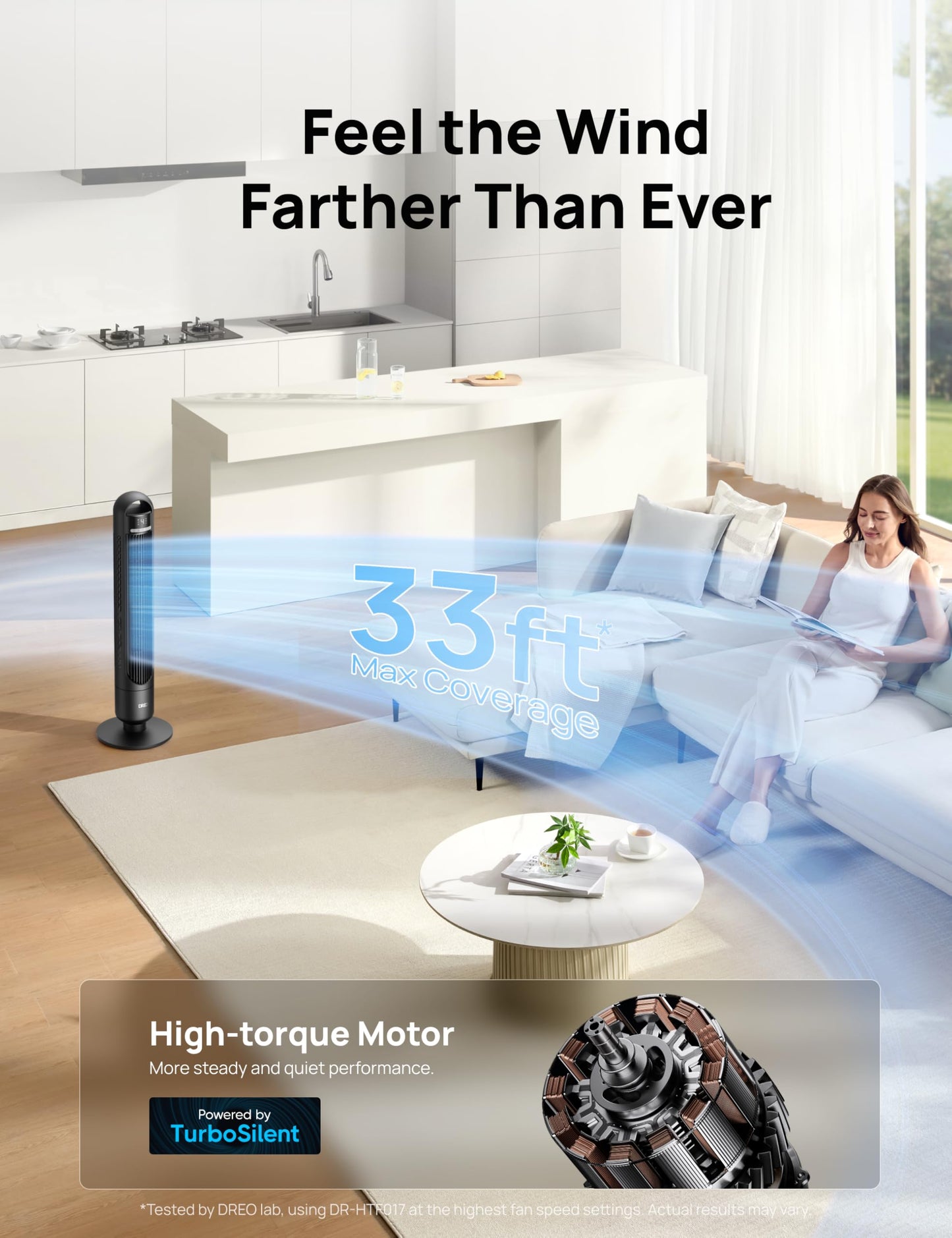 DREO Tower Fan for Bedroom, 28ft/s Velocity, Ultra Quiet Fan, 8 Speeds