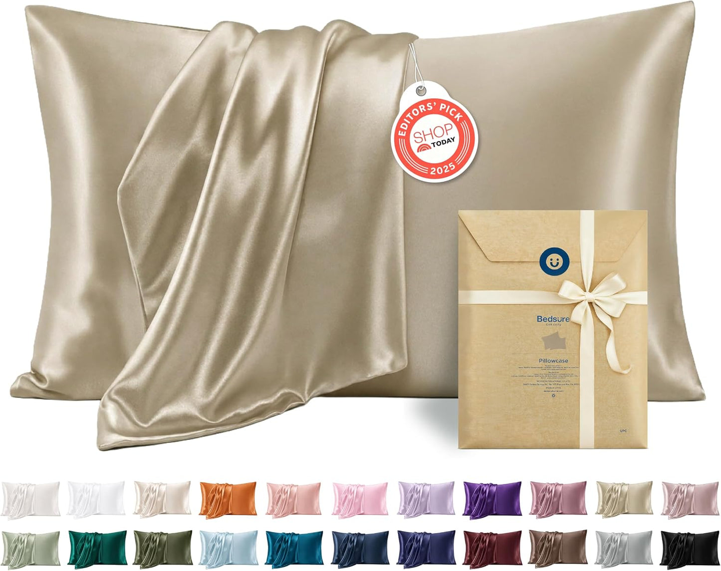 Bedsure Satin Pillowcase, Similar to Silk Pillow Cases Queen Size Set of 2, Cooling Pillow Case Covers with Envelope Closure, Room Decor Gifts for Women Men, Silver Grey, 20x30 Inches, 2pcs
