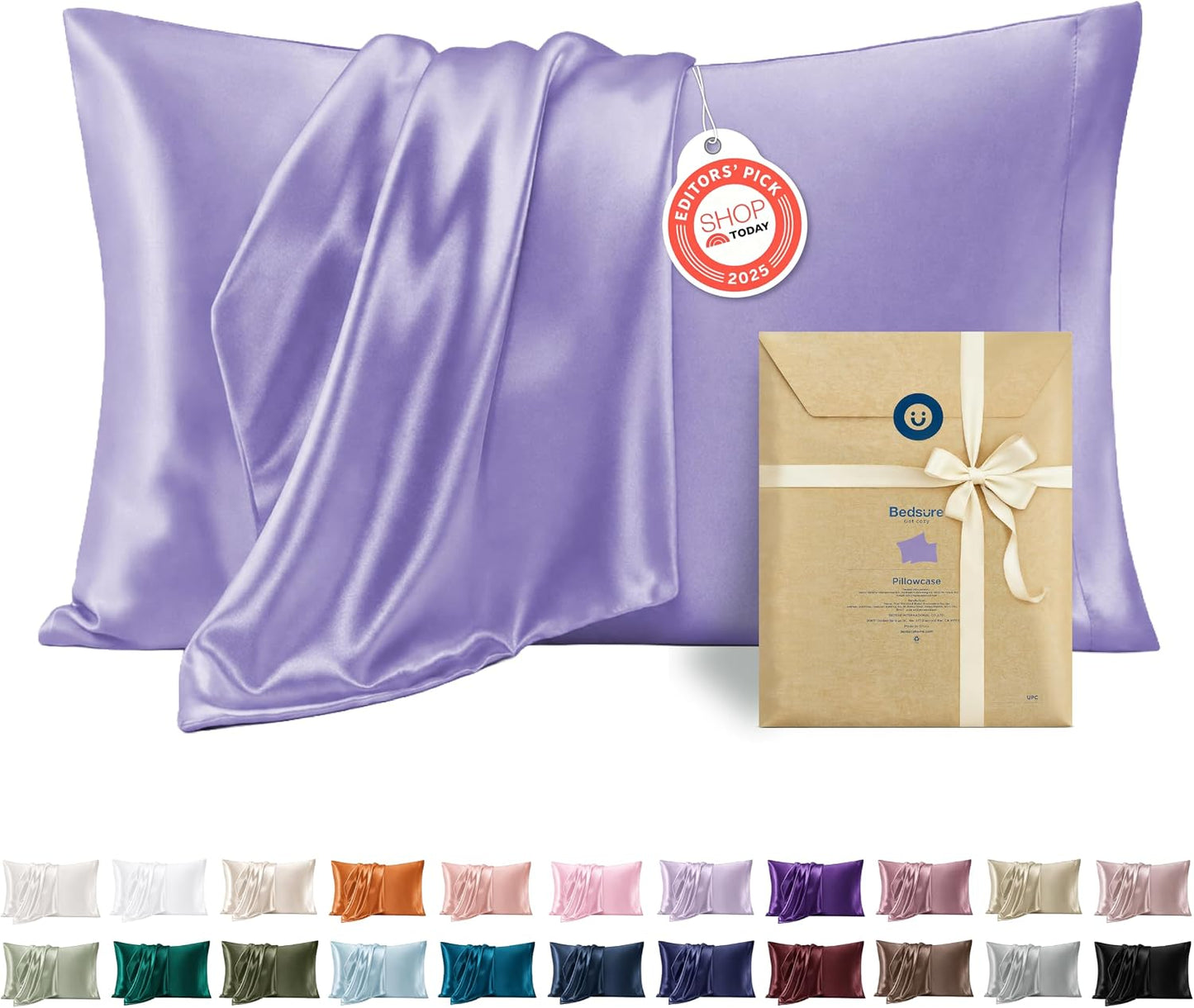 Bedsure Satin Pillowcase, Similar to Silk Pillow Cases Queen Size Set of 2, Cooling Pillow Case Covers with Envelope Closure, Room Decor Gifts for Women Men, Silver Grey, 20x30 Inches, 2pcs