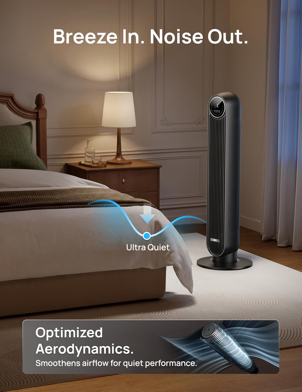 DREO Tower Fan for Bedroom, 28ft/s Velocity, Ultra Quiet Fan, 8 Speeds
