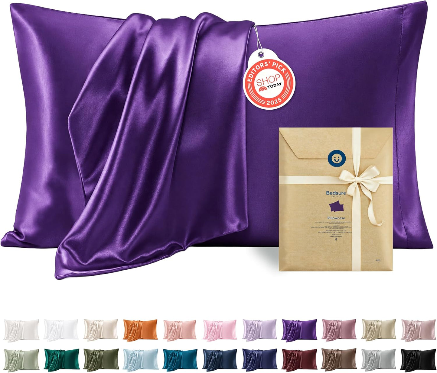 Bedsure Satin Pillowcase, Similar to Silk Pillow Cases Queen Size Set of 2, Cooling Pillow Case Covers with Envelope Closure, Room Decor Gifts for Women Men, Silver Grey, 20x30 Inches, 2pcs