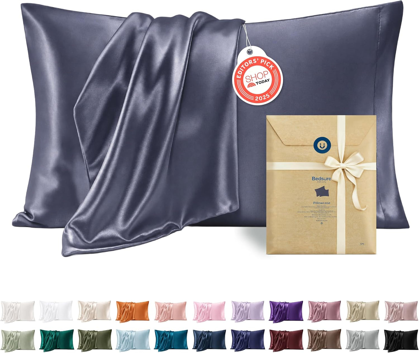 Bedsure Satin Pillowcase, Similar to Silk Pillow Cases Queen Size Set of 2, Cooling Pillow Case Covers with Envelope Closure, Room Decor Gifts for Women Men, Silver Grey, 20x30 Inches, 2pcs