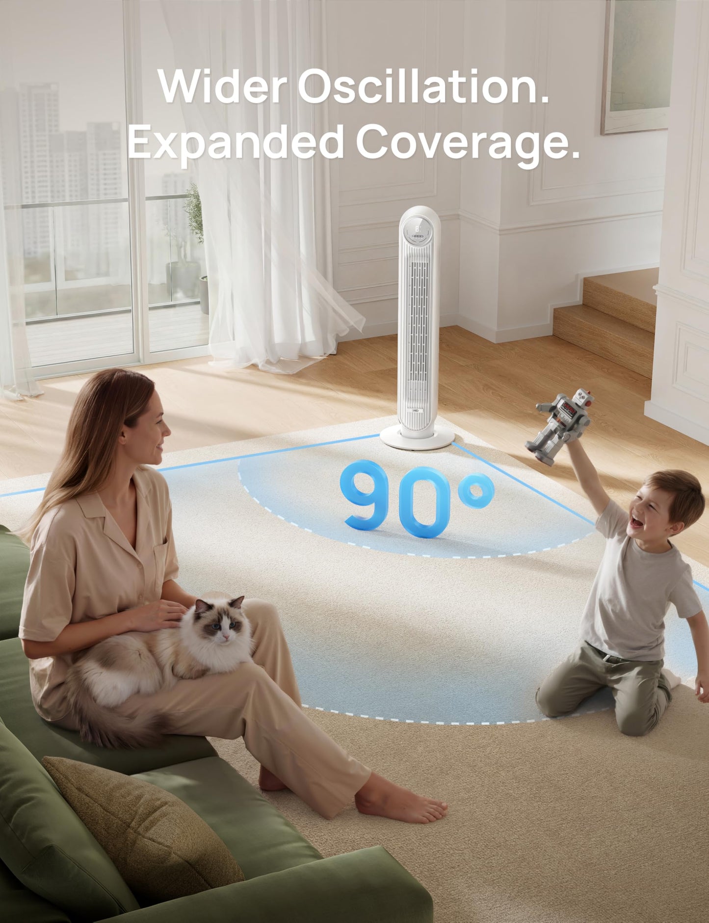 DREO Tower Fan for Bedroom, 28ft/s Velocity, Ultra Quiet Fan, 8 Speeds