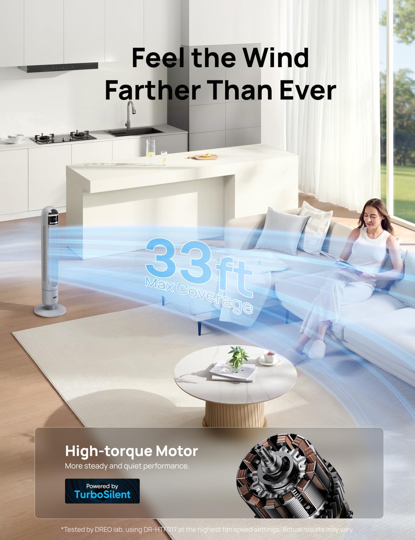 DREO Tower Fan for Bedroom, 28ft/s Velocity, Ultra Quiet Fan, 8 Speeds