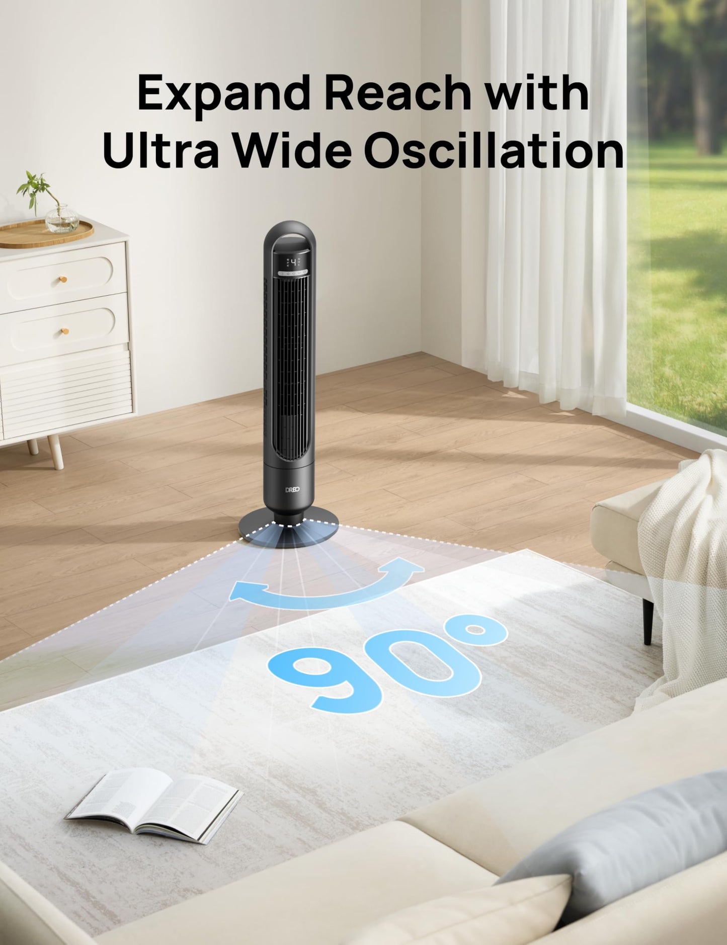 DREO Tower Fan for Bedroom, 28ft/s Velocity, Ultra Quiet Fan, 8 Speeds
