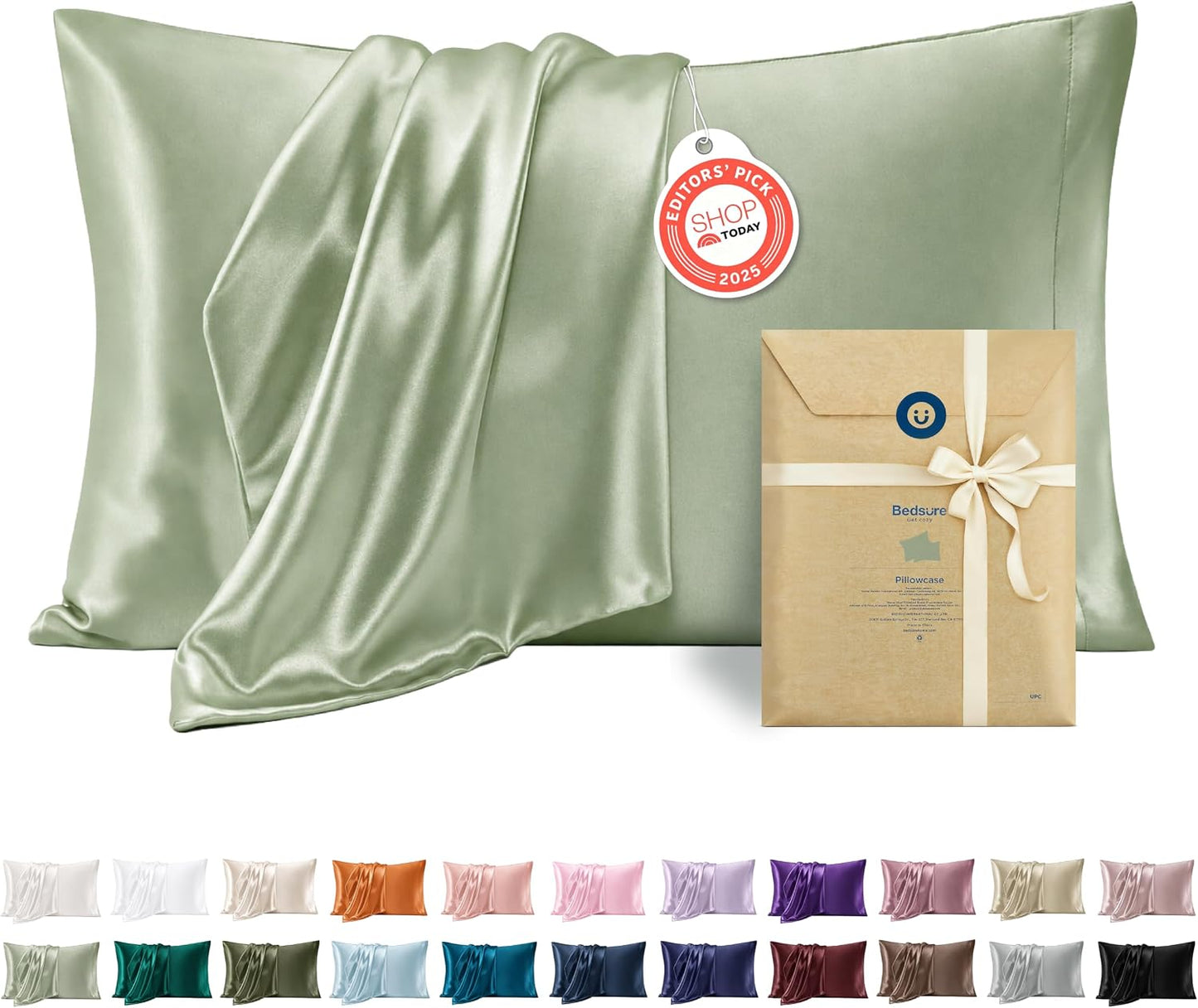 Bedsure Satin Pillowcase, Similar to Silk Pillow Cases Queen Size Set of 2, Cooling Pillow Case Covers with Envelope Closure, Room Decor Gifts for Women Men, Silver Grey, 20x30 Inches, 2pcs