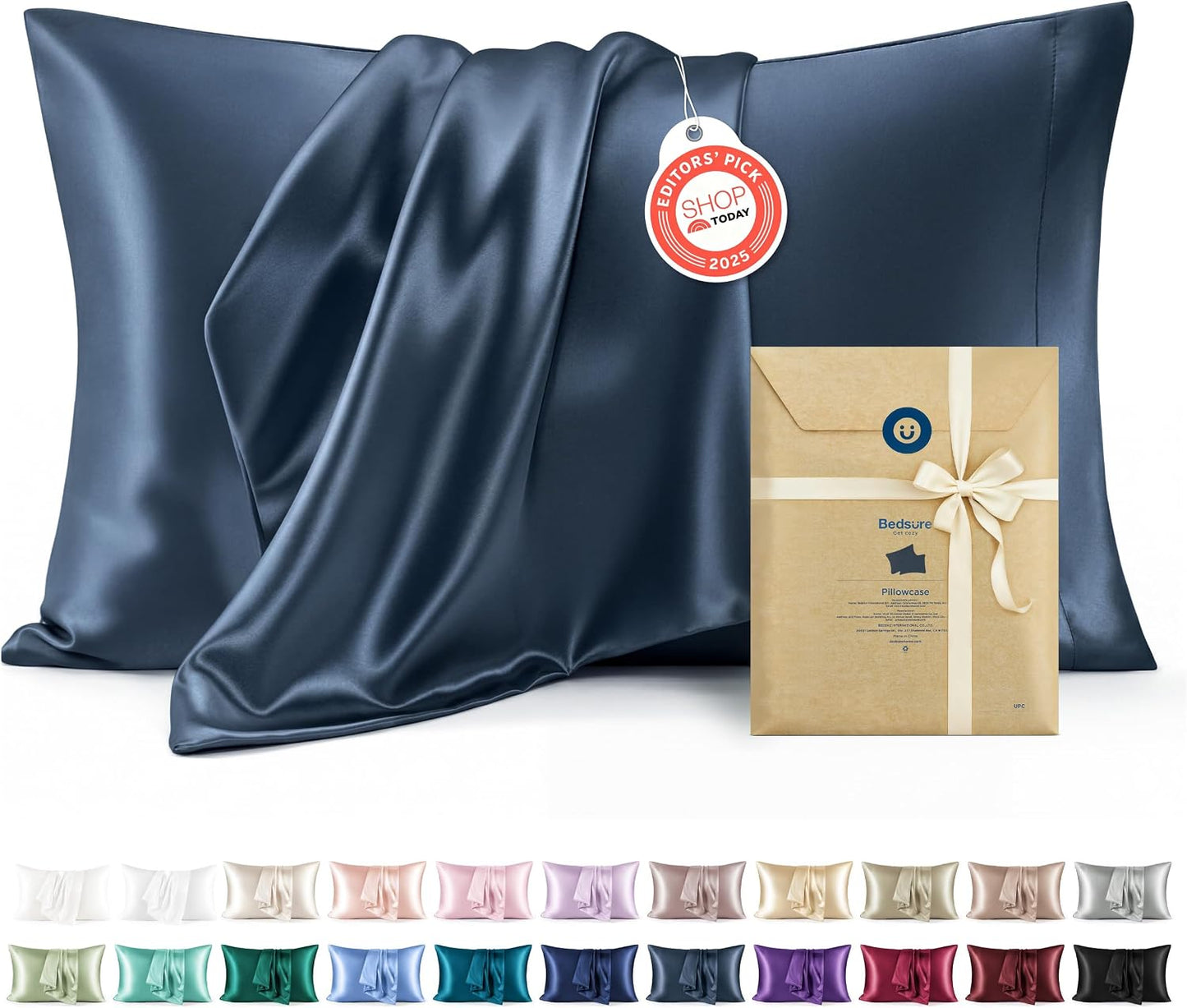 Bedsure Satin Pillowcase, Similar to Silk Pillow Cases Queen Size Set of 2, Cooling Pillow Case Covers with Envelope Closure, Room Decor Gifts for Women Men, Silver Grey, 20x30 Inches, 2pcs