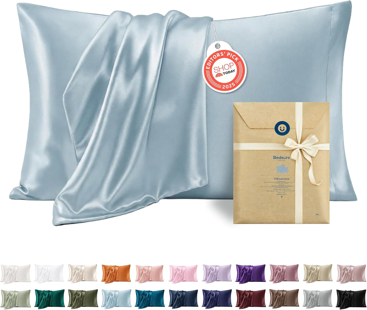 Bedsure Satin Pillowcase, Similar to Silk Pillow Cases Queen Size Set of 2, Cooling Pillow Case Covers with Envelope Closure, Room Decor Gifts for Women Men, Silver Grey, 20x30 Inches, 2pcs