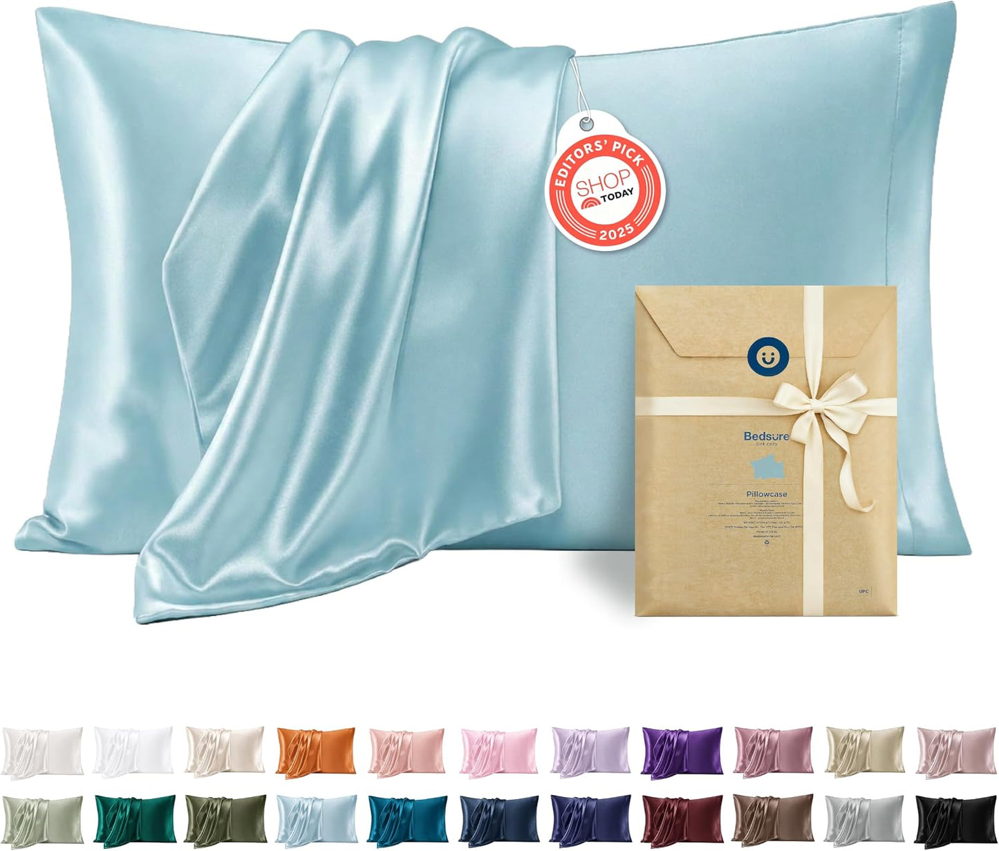 Bedsure Satin Pillowcase, Similar to Silk Pillow Cases Queen Size Set of 2, Cooling Pillow Case Covers with Envelope Closure, Room Decor Gifts for Women Men, Silver Grey, 20x30 Inches, 2pcs