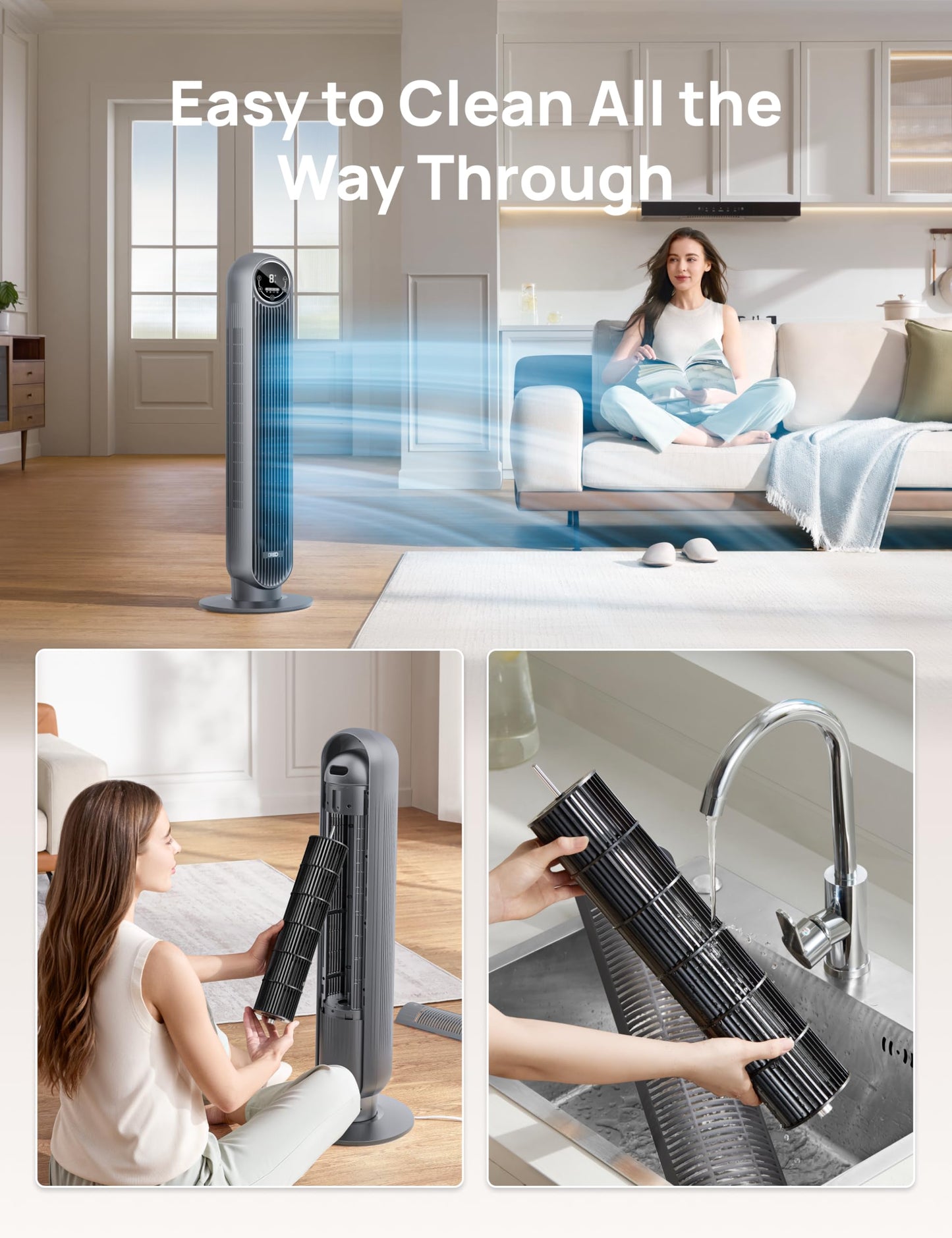 DREO Tower Fan for Bedroom, 28ft/s Velocity, Ultra Quiet Fan, 8 Speeds