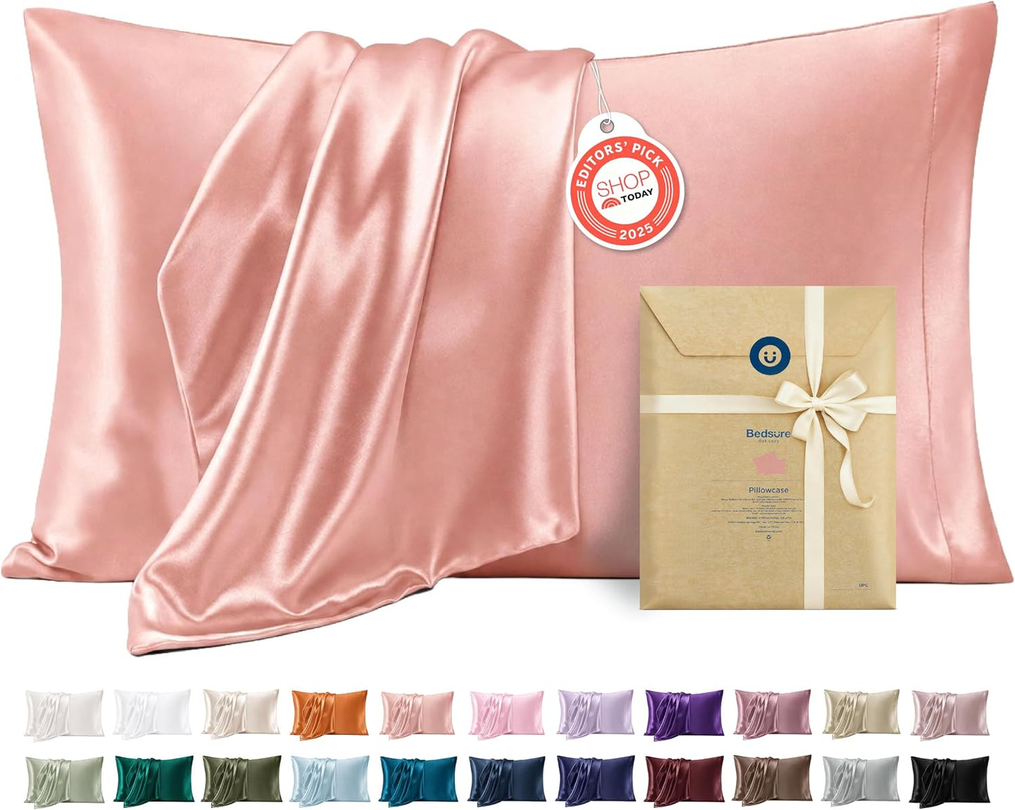 Bedsure Satin Pillowcase, Similar to Silk Pillow Cases Queen Size Set of 2, Cooling Pillow Case Covers with Envelope Closure, Room Decor Gifts for Women Men, Silver Grey, 20x30 Inches, 2pcs
