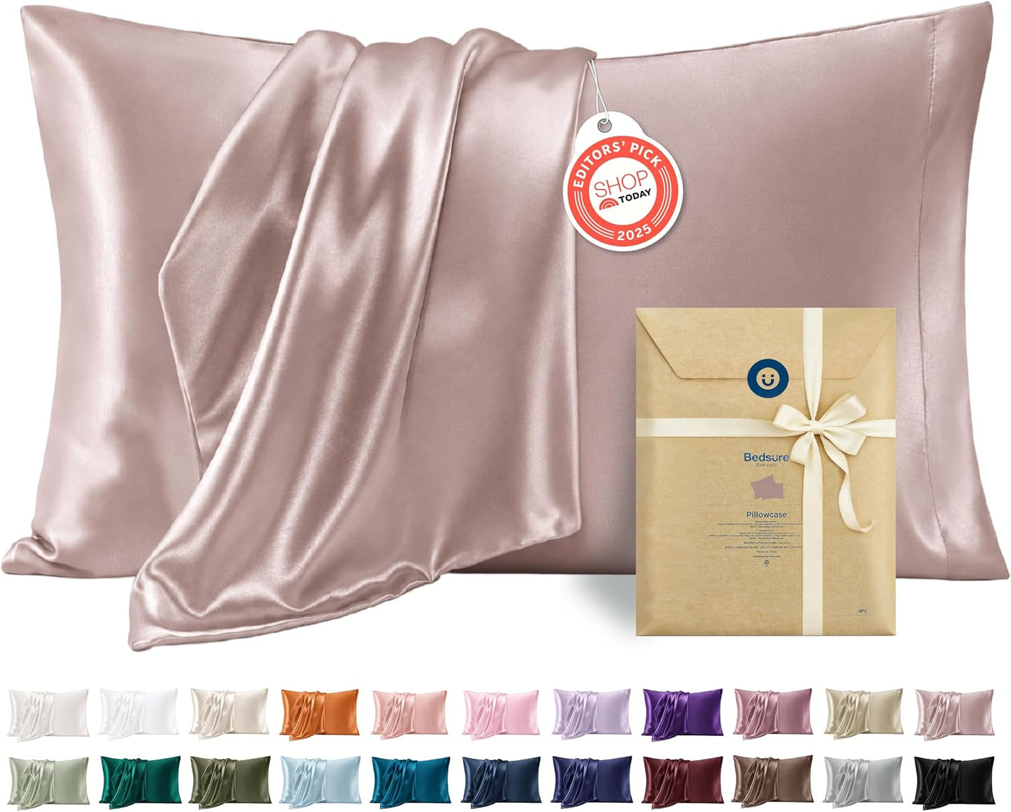 Bedsure Satin Pillowcase, Similar to Silk Pillow Cases Queen Size Set of 2, Cooling Pillow Case Covers with Envelope Closure, Room Decor Gifts for Women Men, Silver Grey, 20x30 Inches, 2pcs