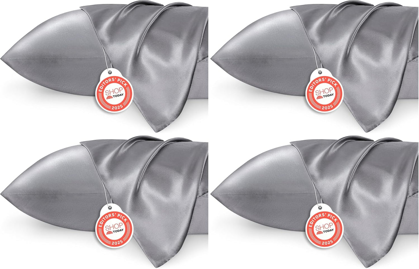 Bedsure Satin Pillowcase, Similar to Silk Pillow Cases Queen Size Set of 2, Cooling Pillow Case Covers with Envelope Closure, Room Decor Gifts for Women Men, Silver Grey, 20x30 Inches, 2pcs