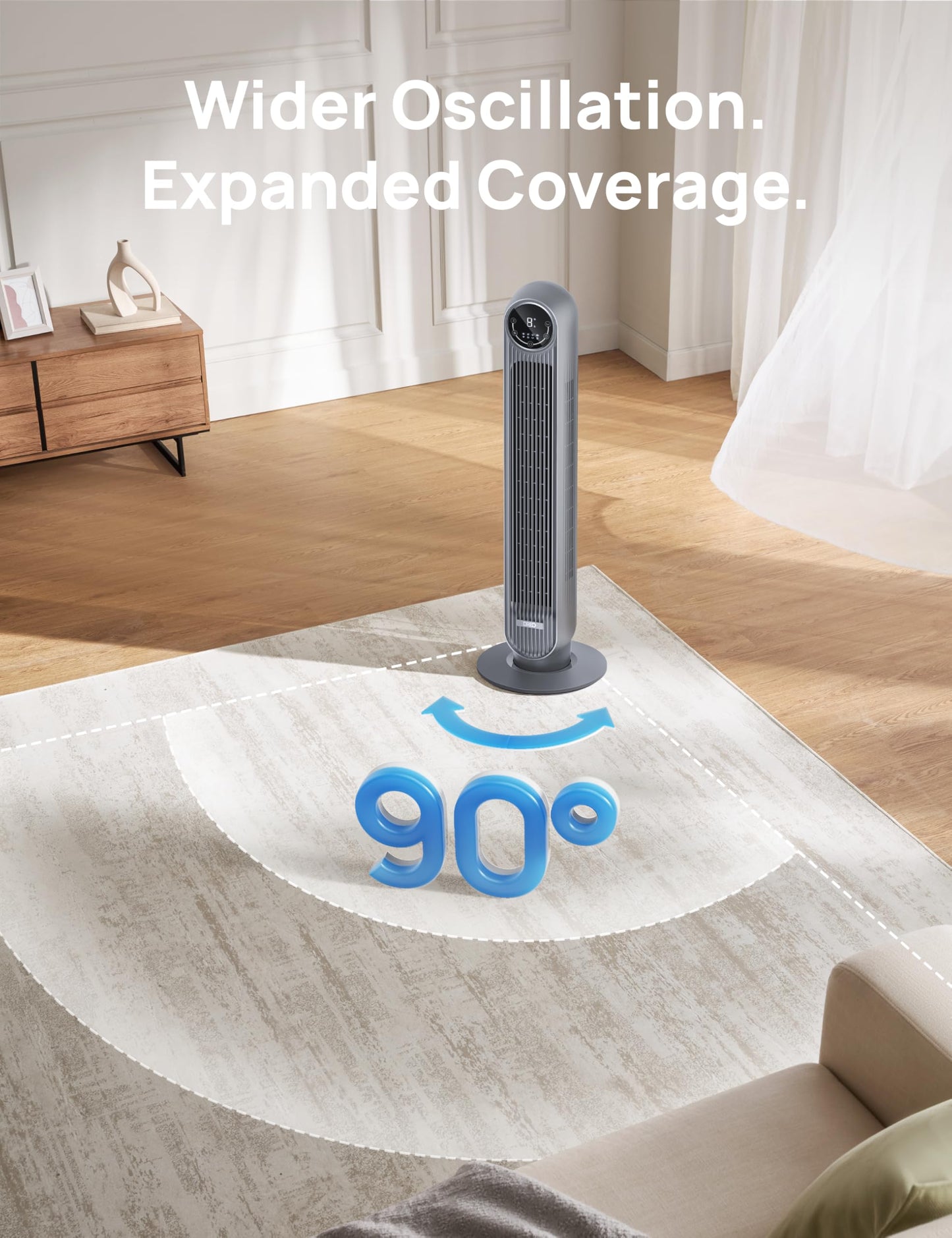 DREO Tower Fan for Bedroom, 28ft/s Velocity, Ultra Quiet Fan, 8 Speeds
