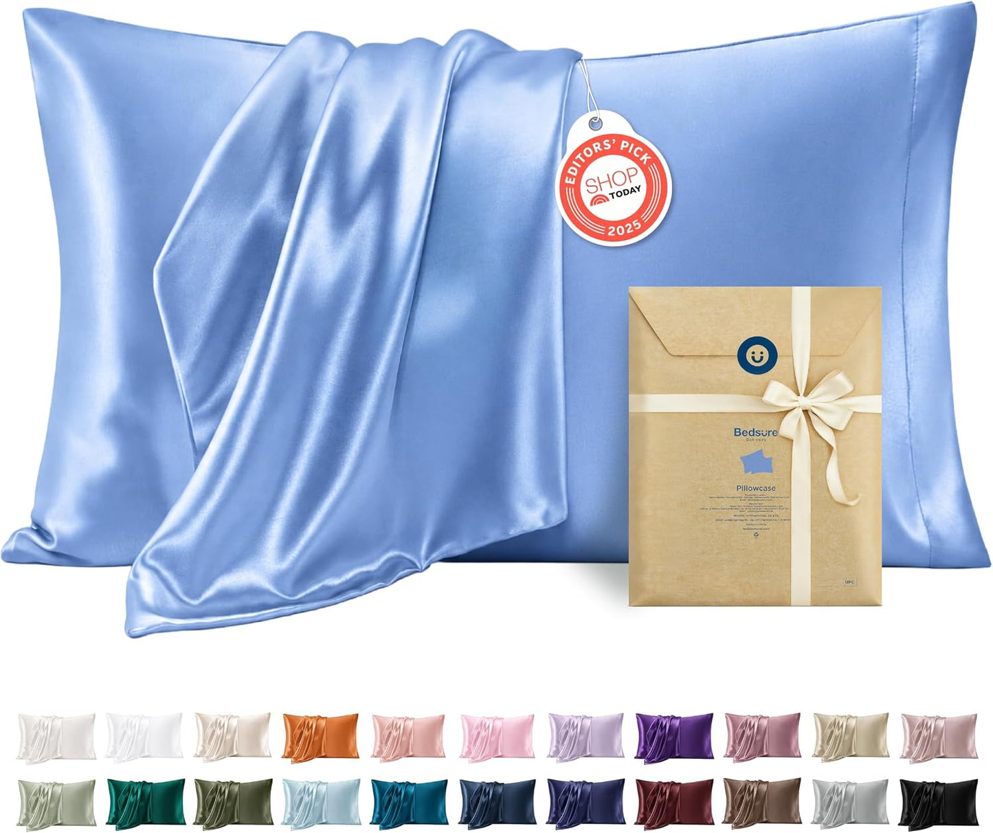 Bedsure Satin Pillowcase, Similar to Silk Pillow Cases Queen Size Set of 2, Cooling Pillow Case Covers with Envelope Closure, Room Decor Gifts for Women Men, Silver Grey, 20x30 Inches, 2pcs
