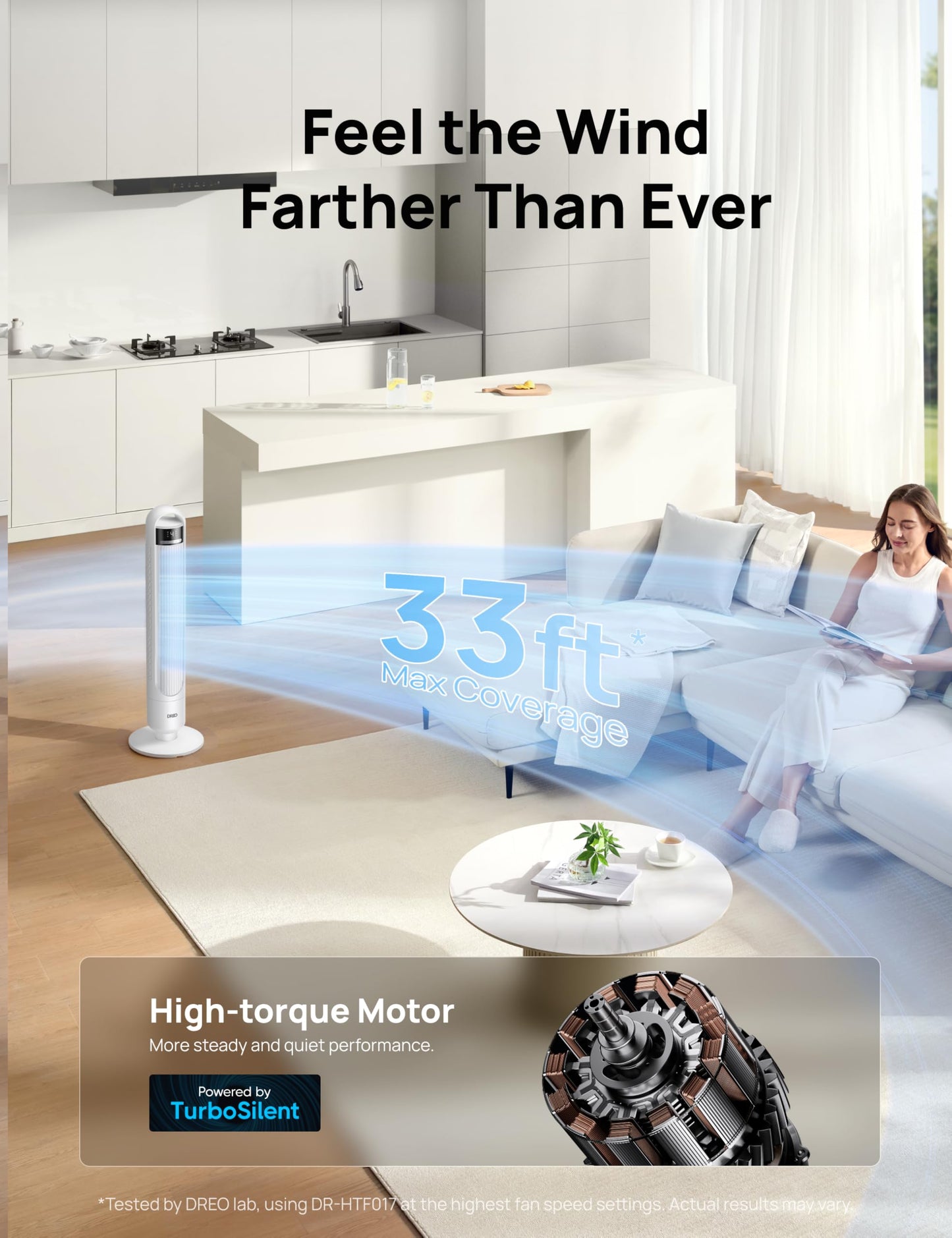 DREO Tower Fan for Bedroom, 28ft/s Velocity, Ultra Quiet Fan, 8 Speeds