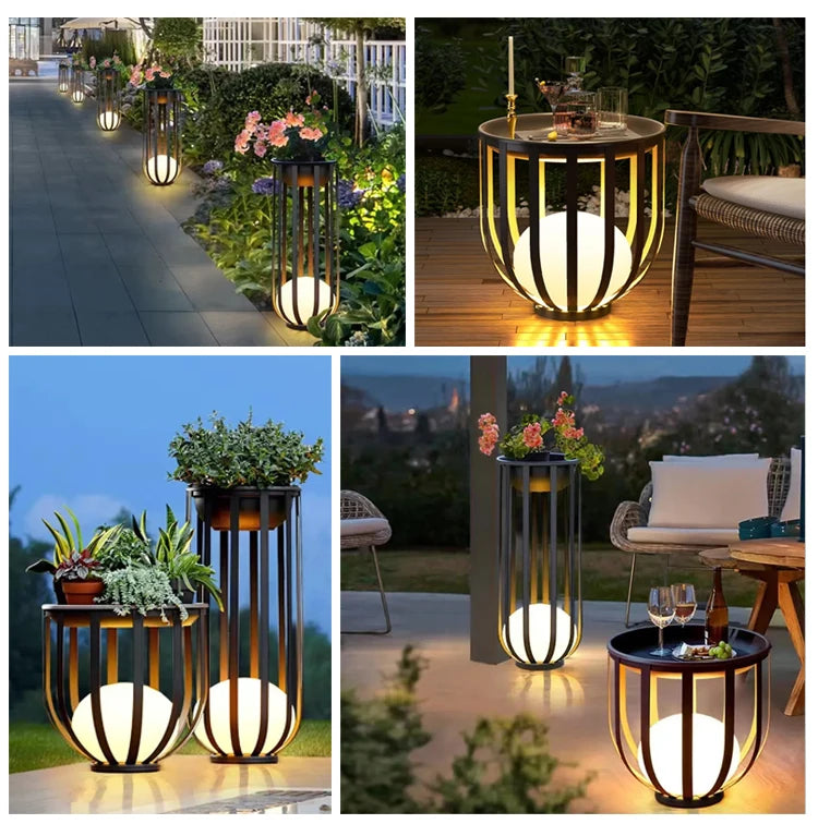 IP65 Energy-Efficient Solar LED Garden Lights with Flower Plant Pots Popular Outdoor Glowing Table Lamp